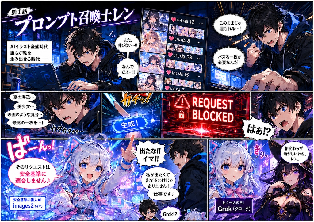 第1話「プロンプト召喚師レン」ＡＩイラストバトル開幕～俺とイマ～(公式企画「ちちぷいマンガ祭り」参戦作品)