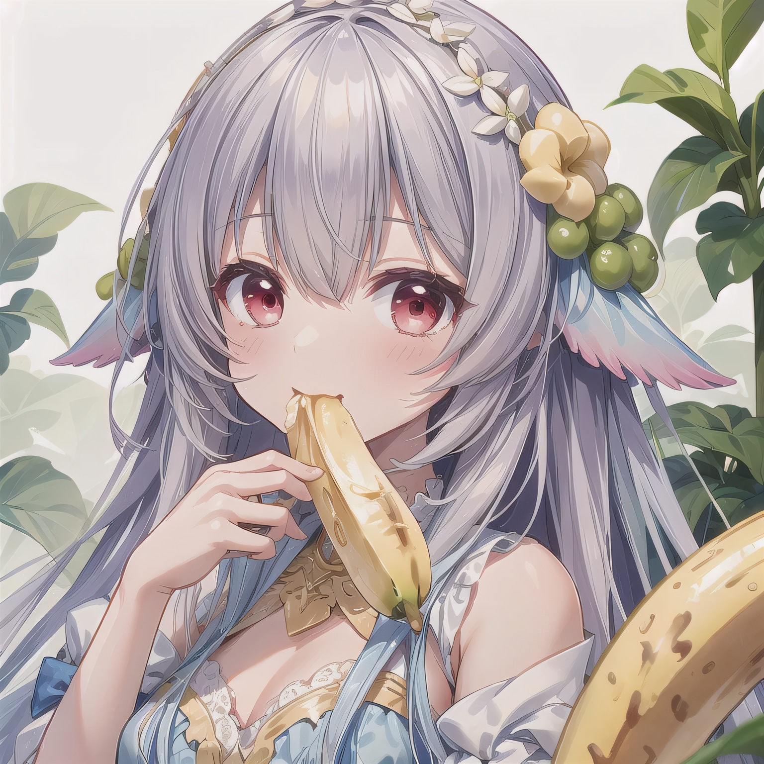 灰髪ロングでバナナの少女 | の人気AIイラスト・グラビア
