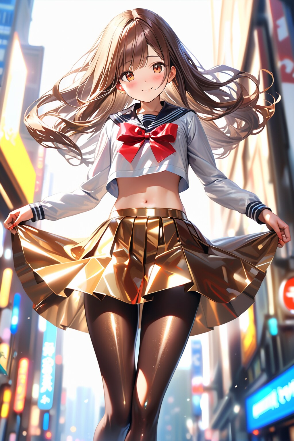 チョコレートのセーラー服でチョコを渡す少女　縦長画像版