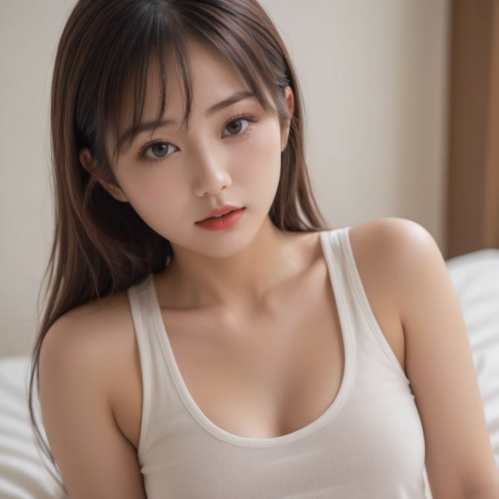黒髪ロング　タンクトップ