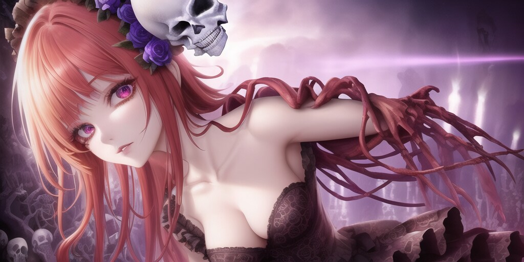 赤毛のゴシック少女-骸骨