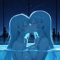 夜のプールの百合ふたり 2枚目