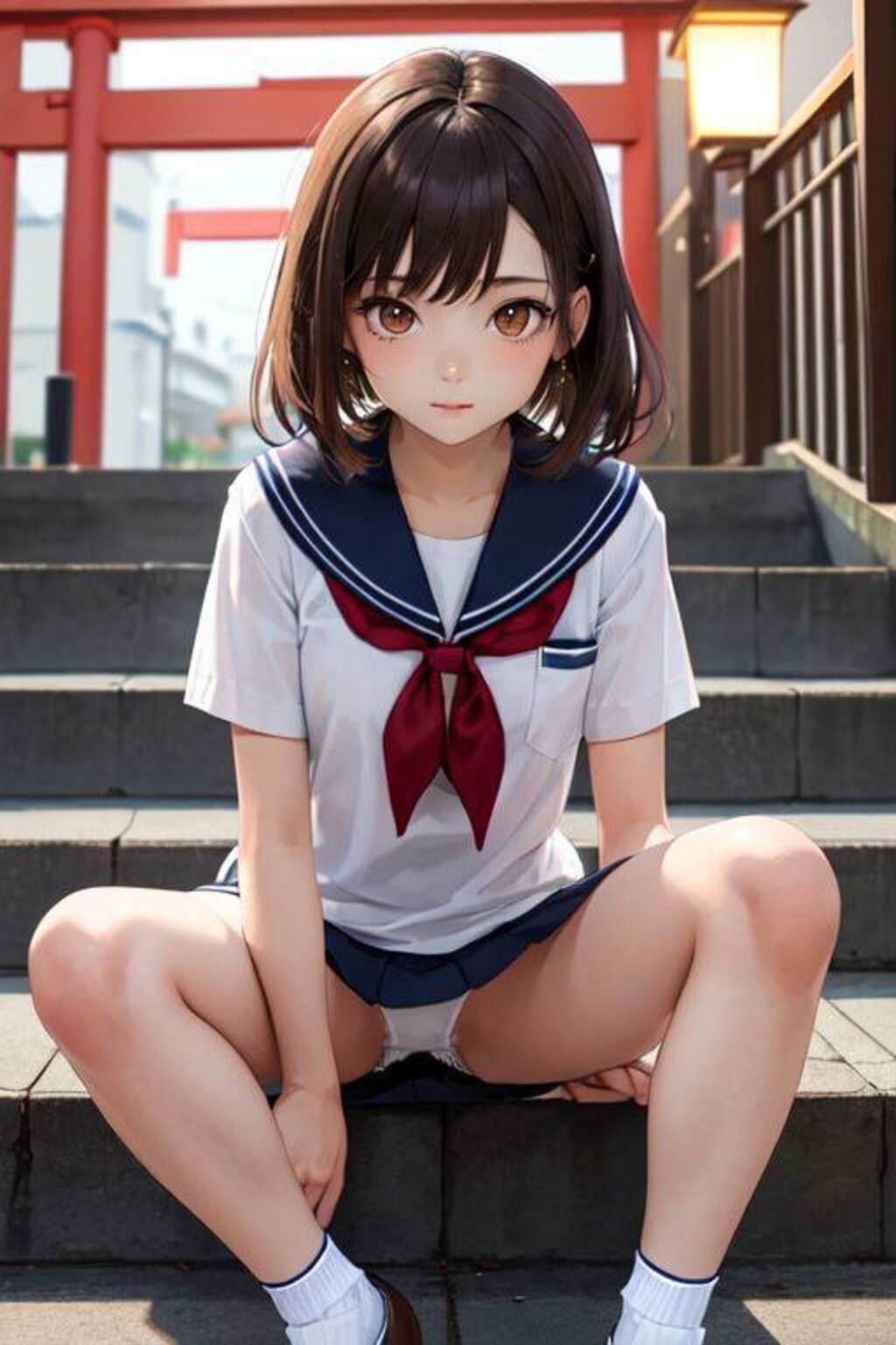 夜の神社でパンチラ