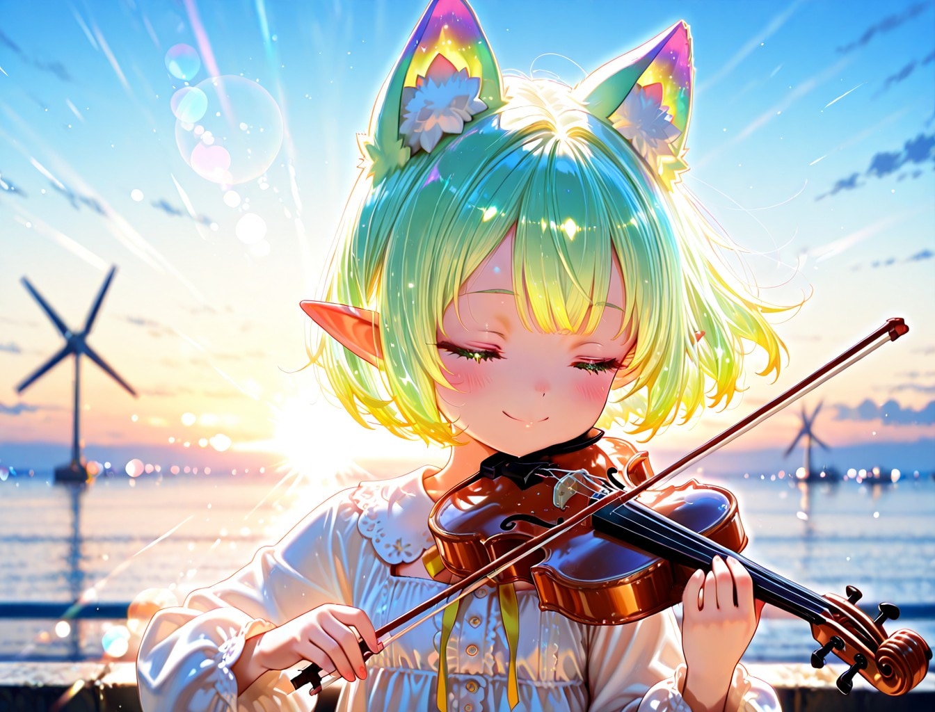 2枚）バイオリンと水平線