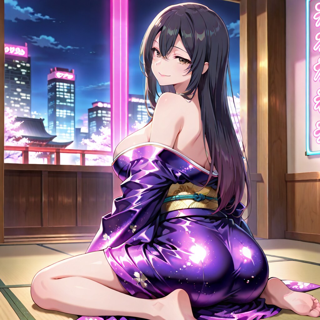 ユリママ　着物半脱ぎ
