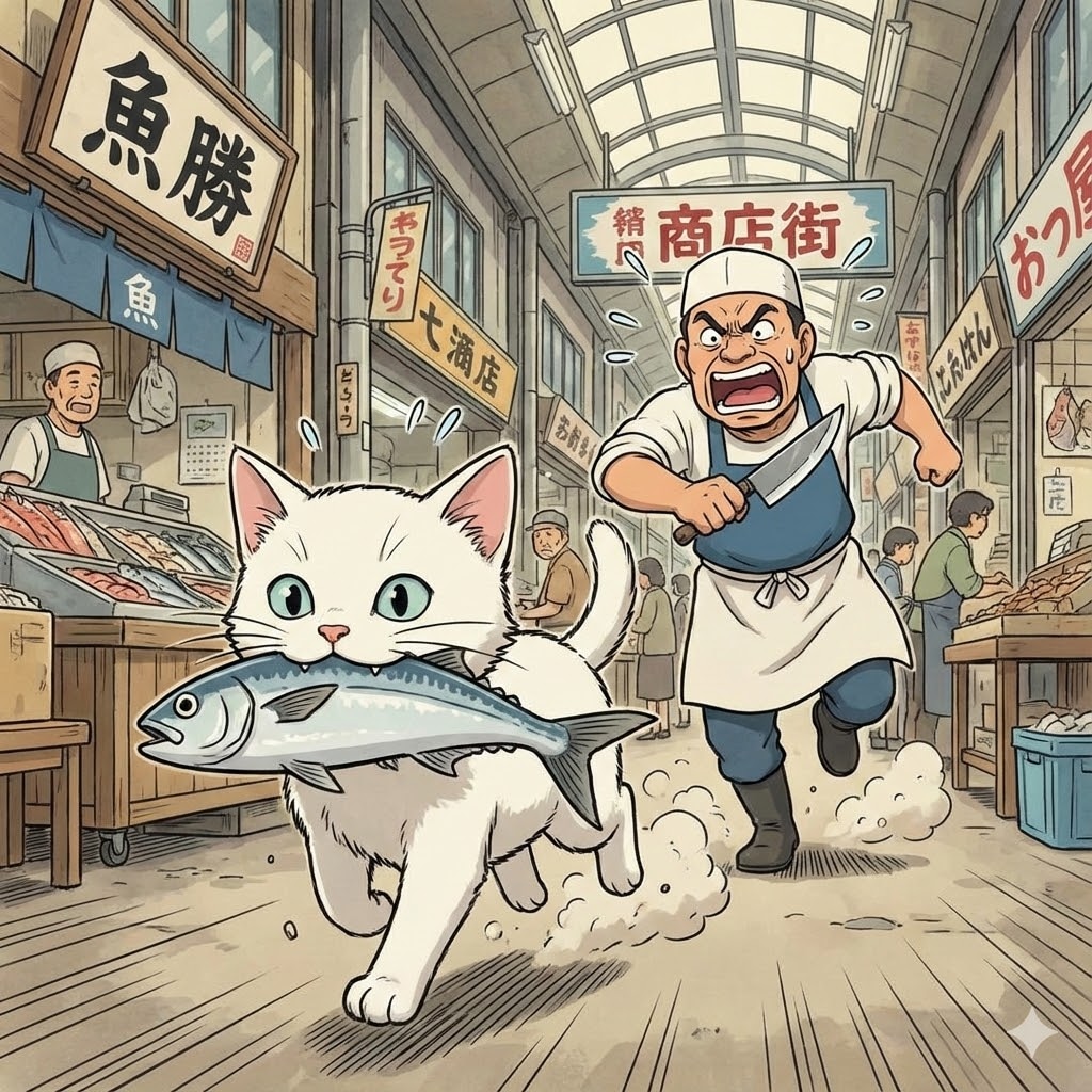 お魚くわえた白猫🐾最速つかまりません