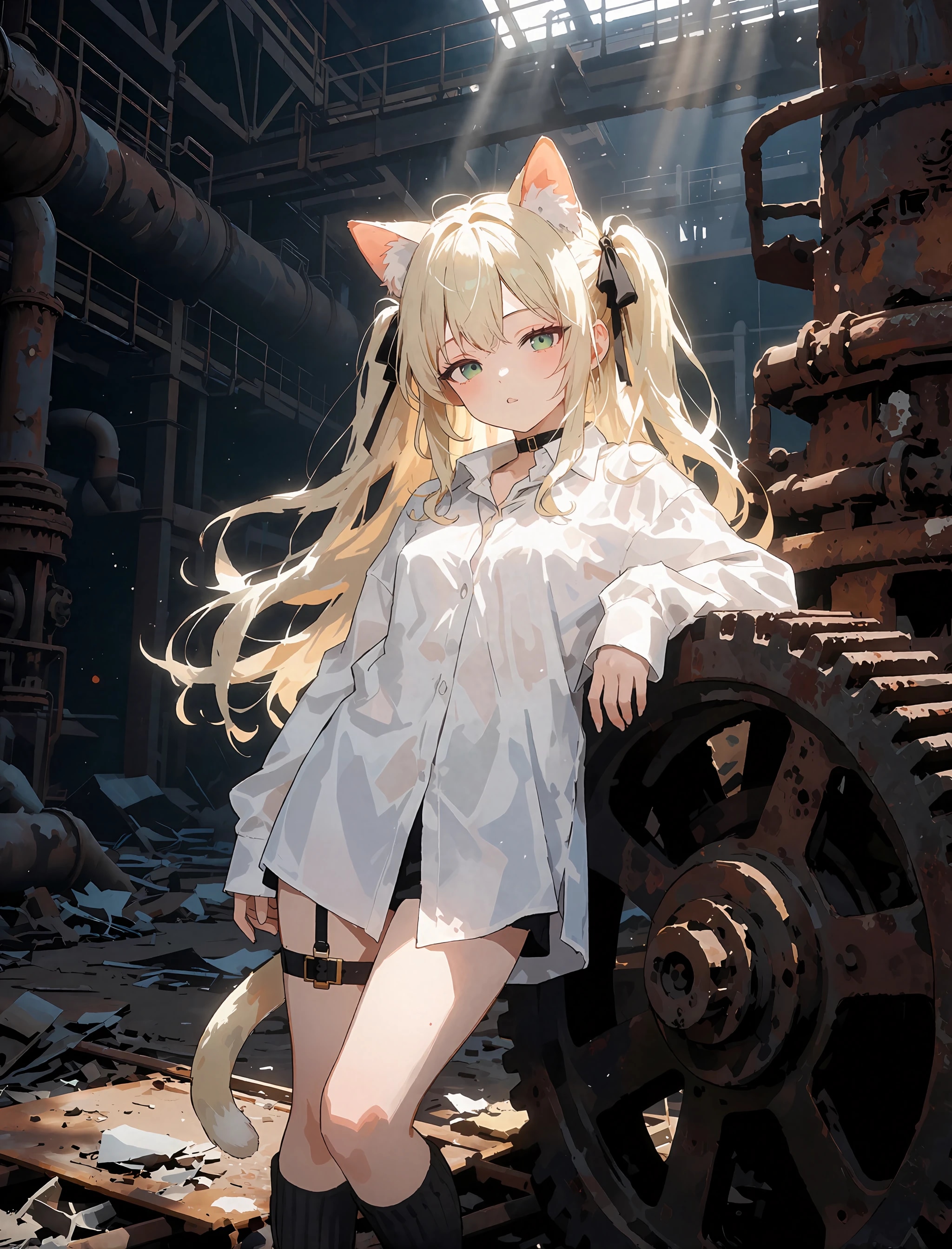 廃工場と猫耳の女の子