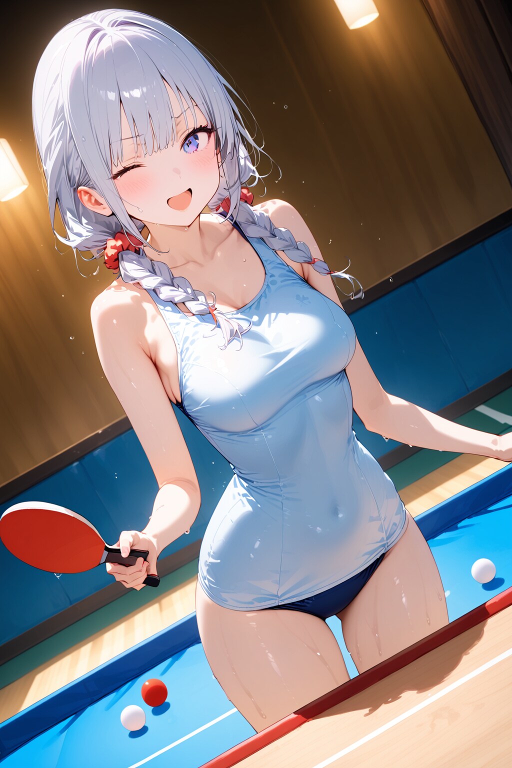 指宿瑠奈さんで温泉卓球のはずが……スク水卓球に❗️Σ(ﾟДﾟ)