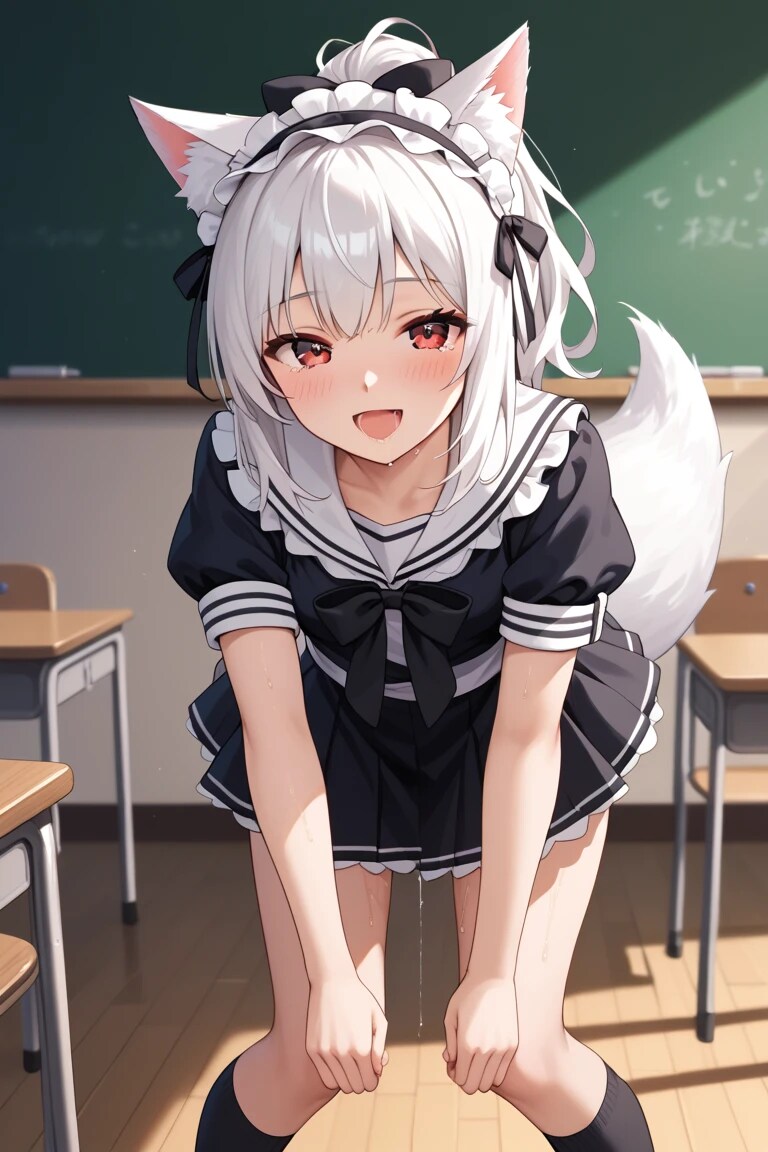 見つめてくるJKキツネメイド
