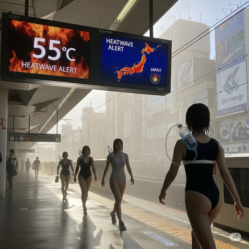 未来の日本、濡れた競泳水着で身体を冷やすファッションが流行