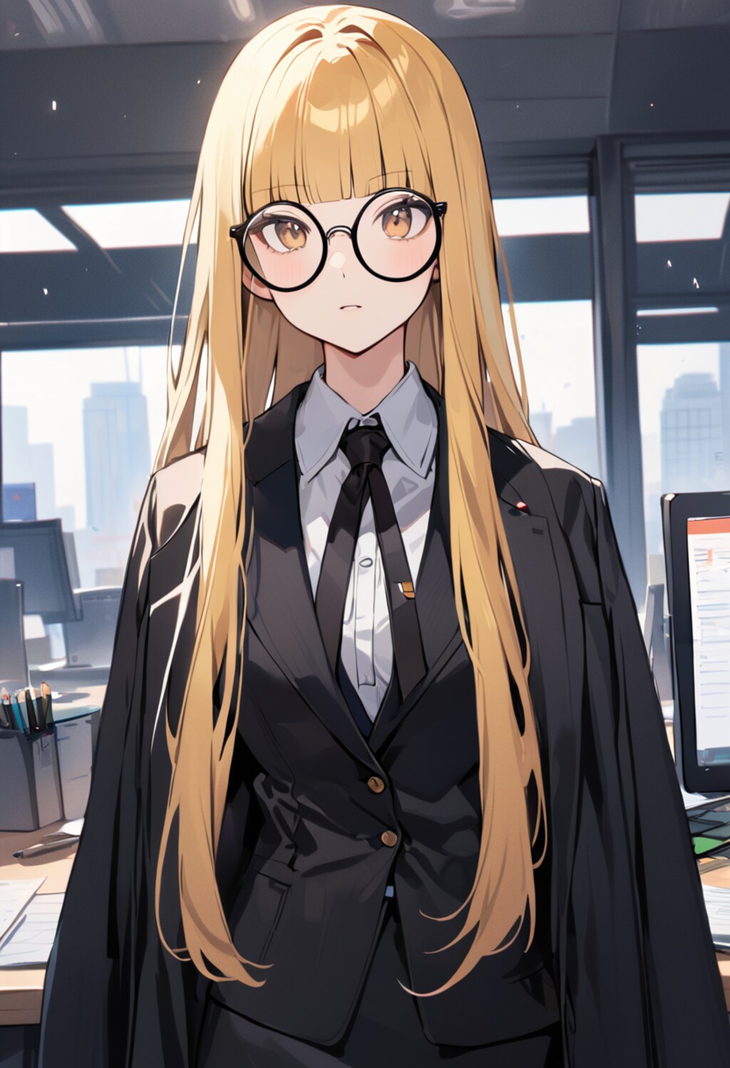 眼鏡黄髪OLさん