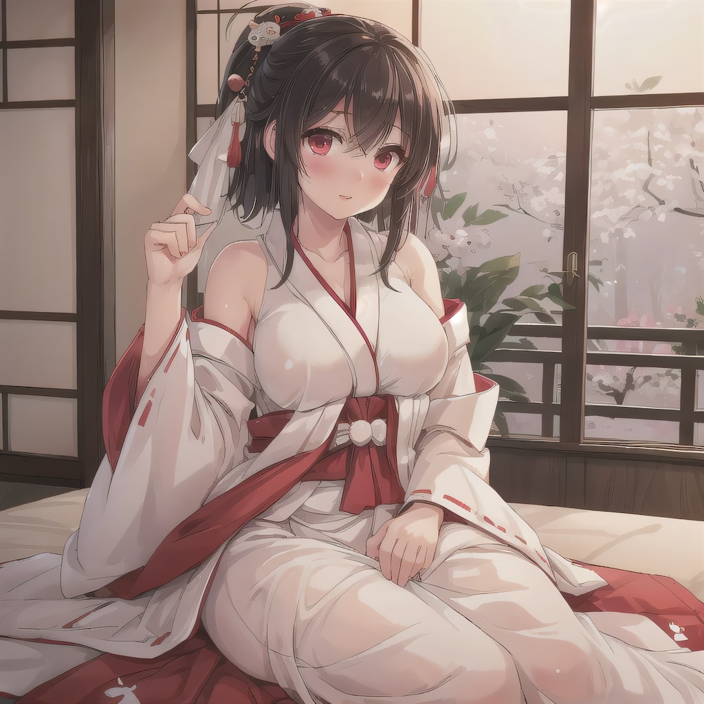 黒髪ロングで巫女服の少女２３