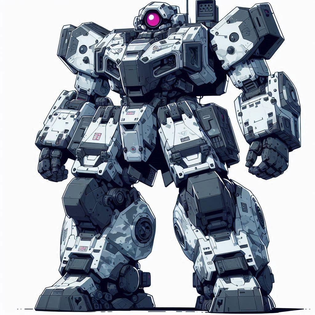 ミリタリー向け人型ロボット立ち絵　冬季迷彩（白灰黒塗装ガチャ）