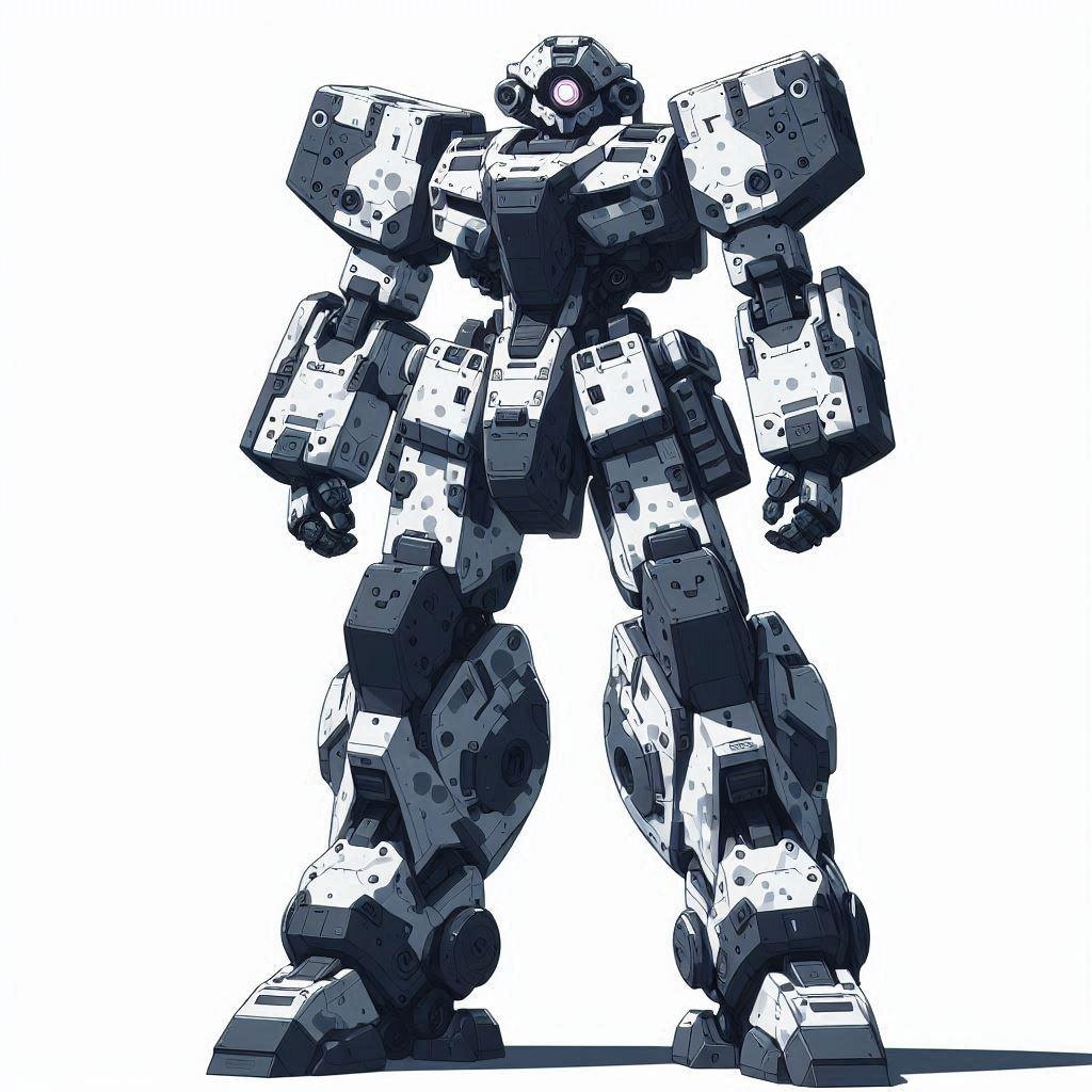 ミリタリー向け人型ロボット立ち絵　冬季迷彩（白灰黒塗装ガチャ）