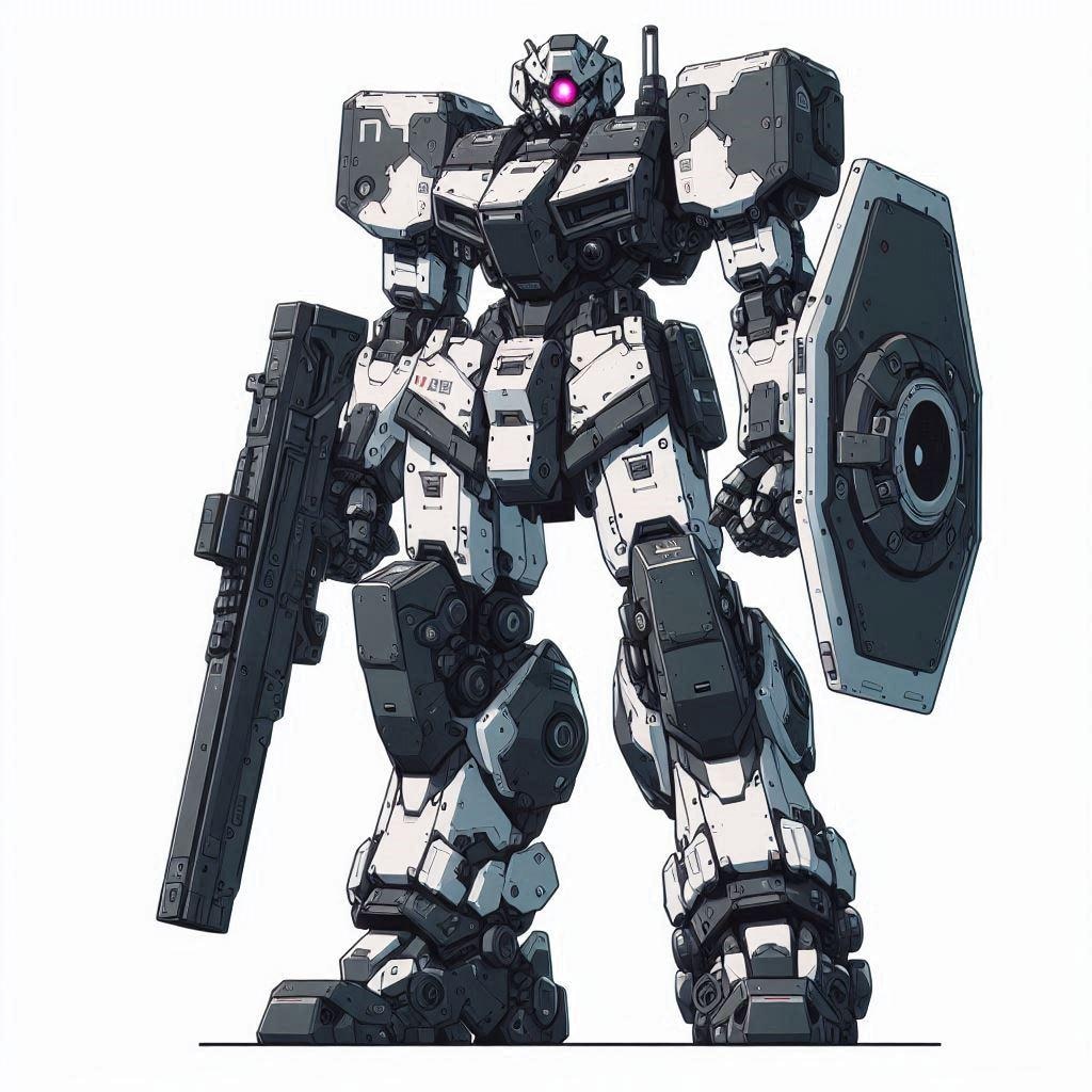 ミリタリー向け人型ロボット立ち絵　冬季迷彩（白灰黒塗装ガチャ）