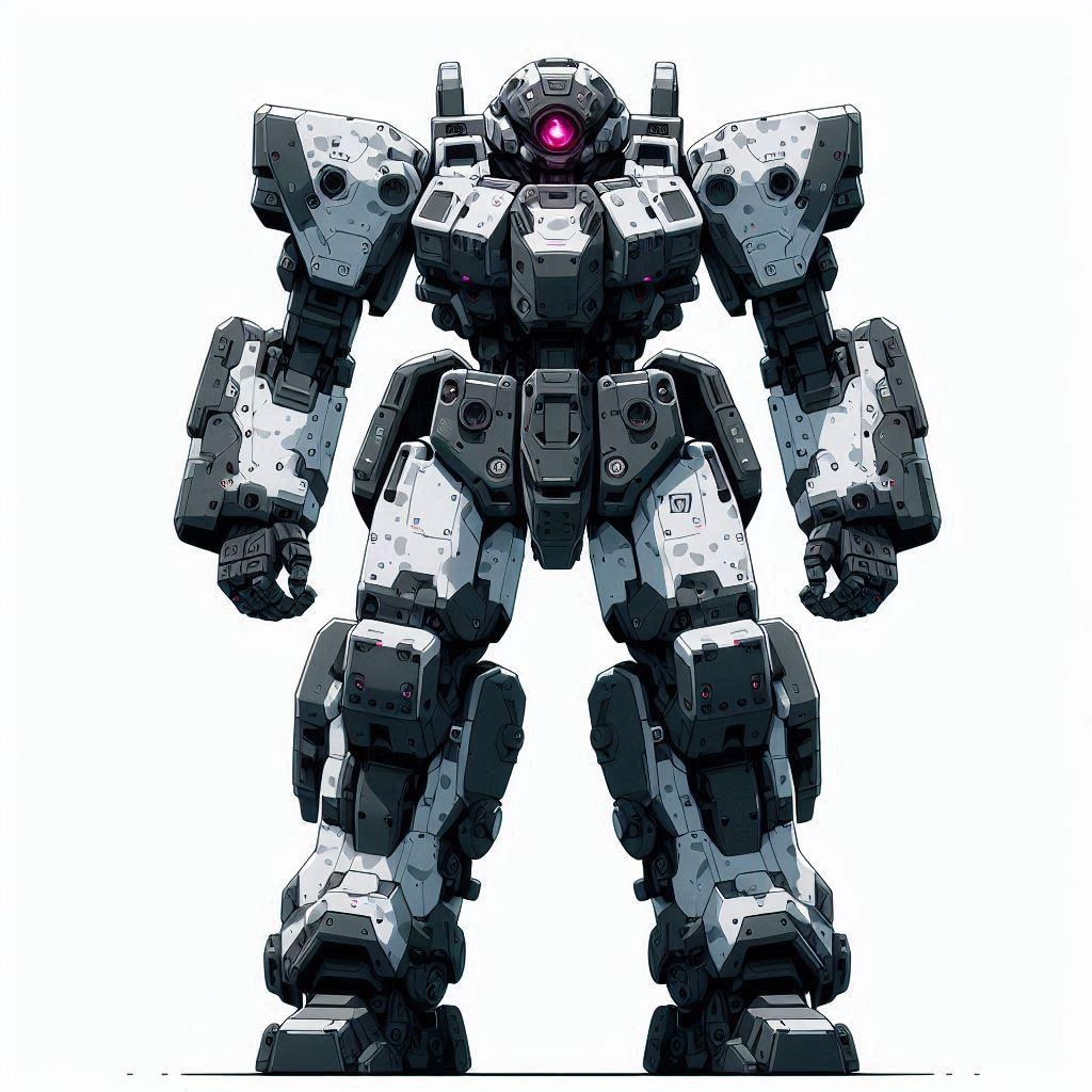 ミリタリー向け人型ロボット立ち絵　冬季迷彩（白灰黒塗装ガチャ）