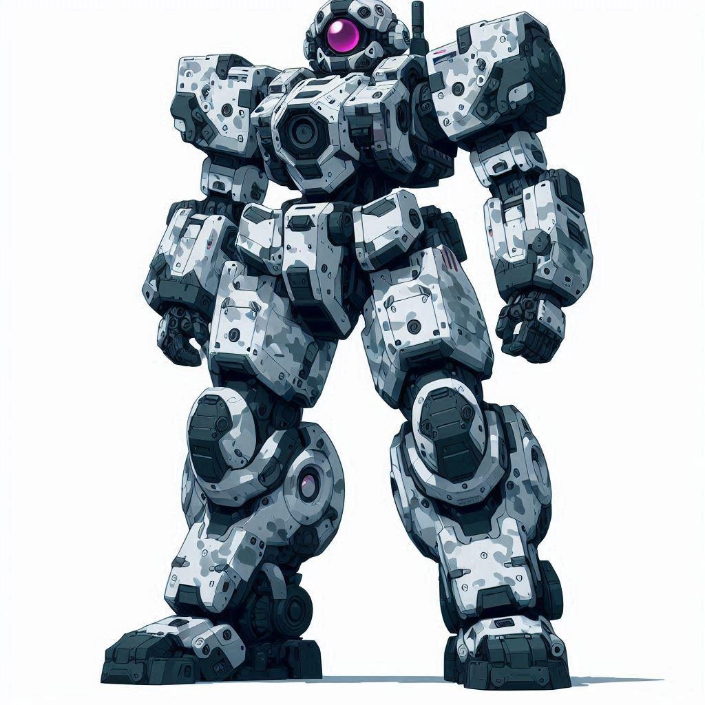 ミリタリー向け人型ロボット立ち絵　冬季迷彩（白灰黒塗装ガチャ）