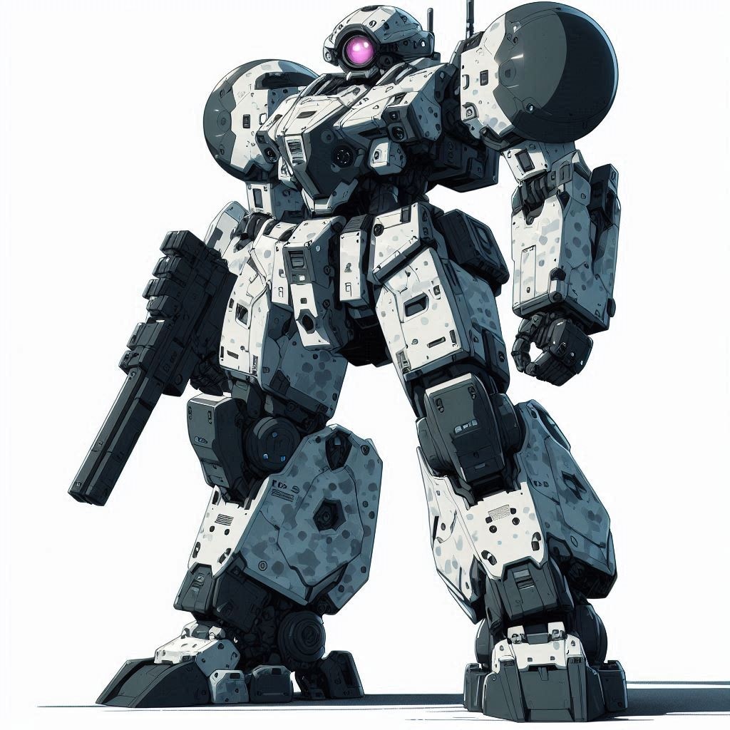 ミリタリー向け人型ロボット立ち絵　冬季迷彩（白灰黒塗装ガチャ）