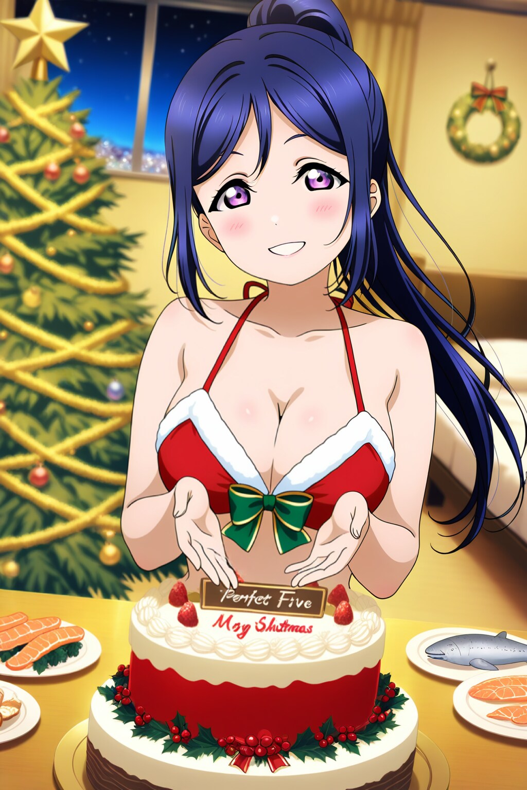 ケーキとシャケでメリークリスマスかなん👙🎅🎂🐟🎄❤️