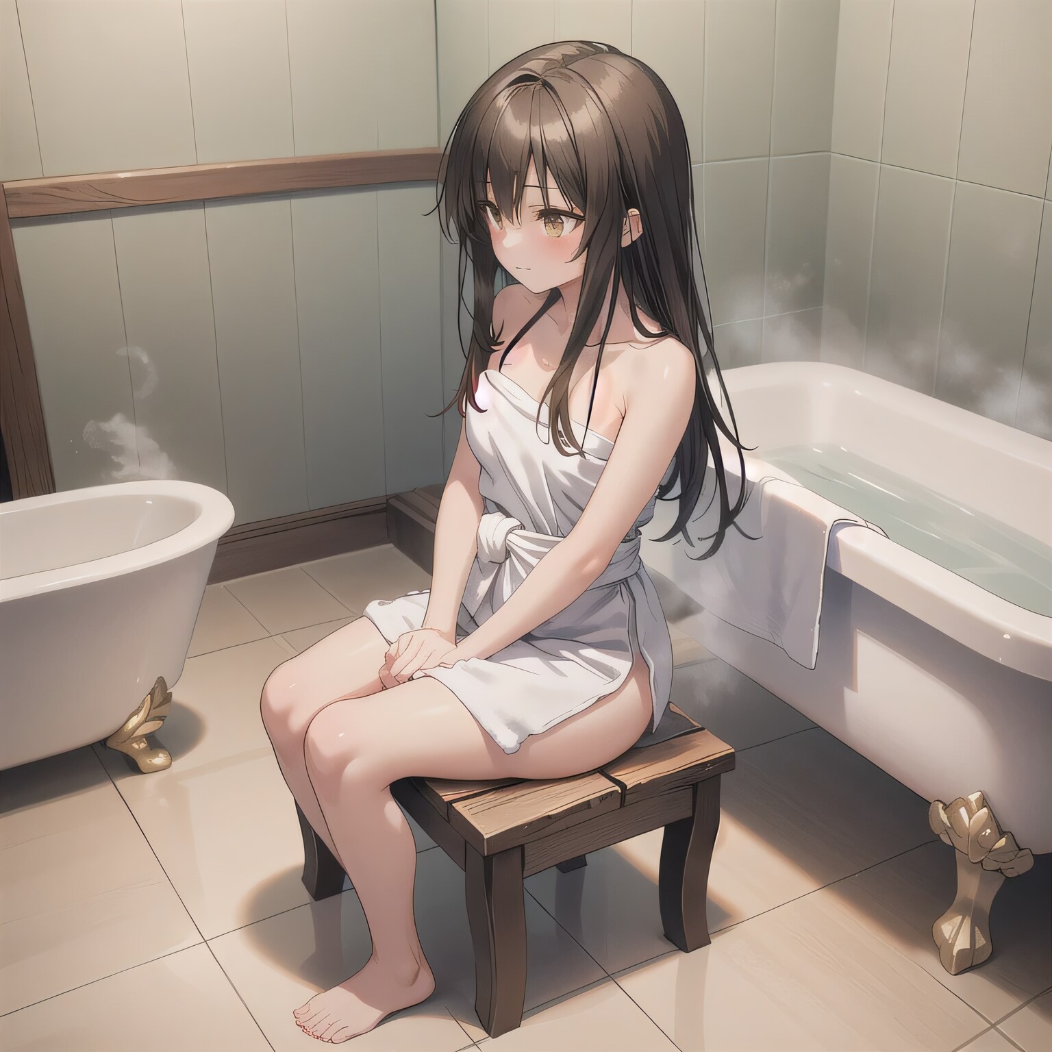 黒髪ロングでお風呂の少女２０ | の人気AIイラスト・グラビア