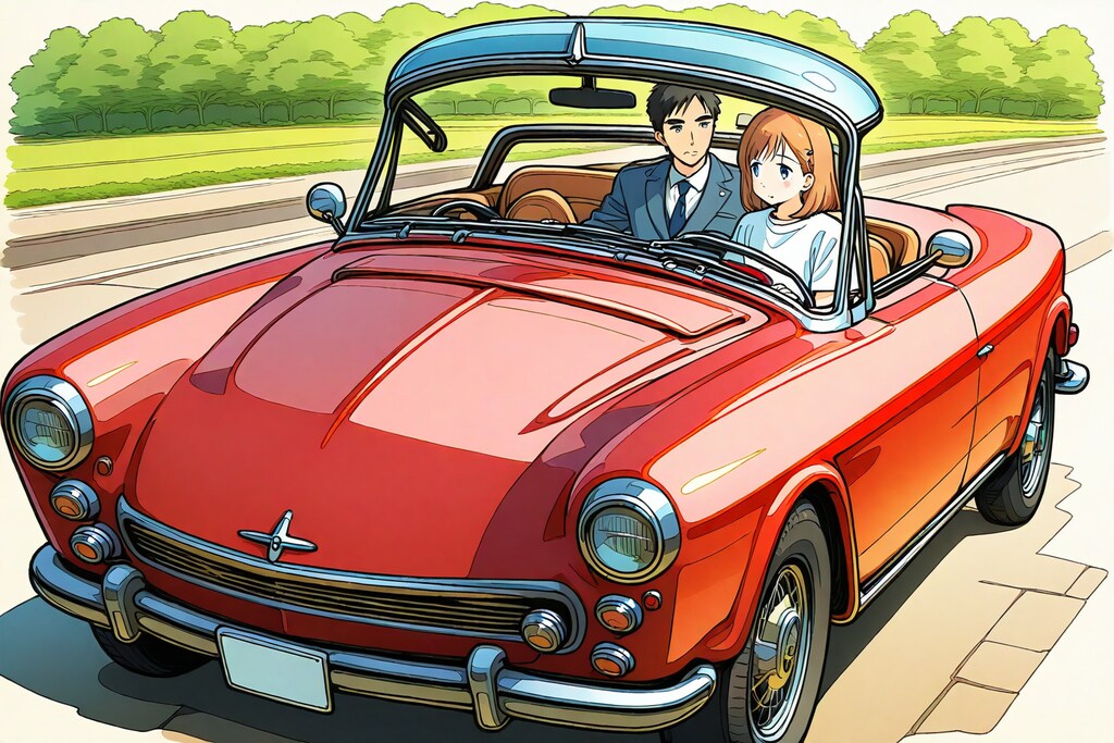 オープンカーでドライブを楽しむカップルを超絶技巧で描いた国宝級絵画