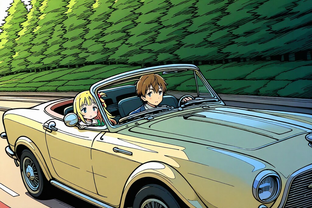 オープンカーでドライブを楽しむカップルを超絶技巧で描いた国宝級絵画