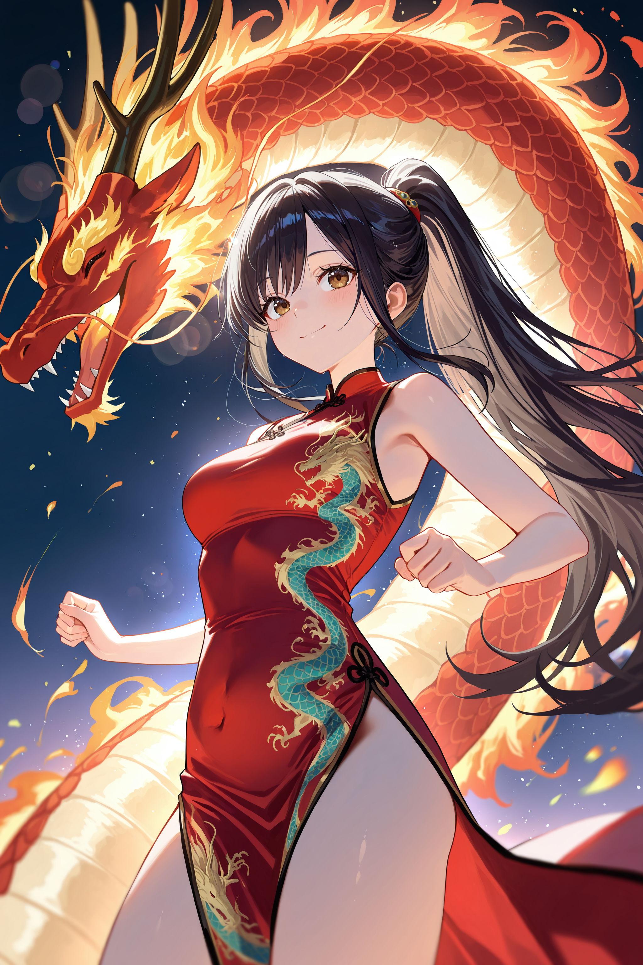 ドラゴン使いの少女（美龍さんと火竜サラマンダーさん） | の人気AIイラスト・グラビア