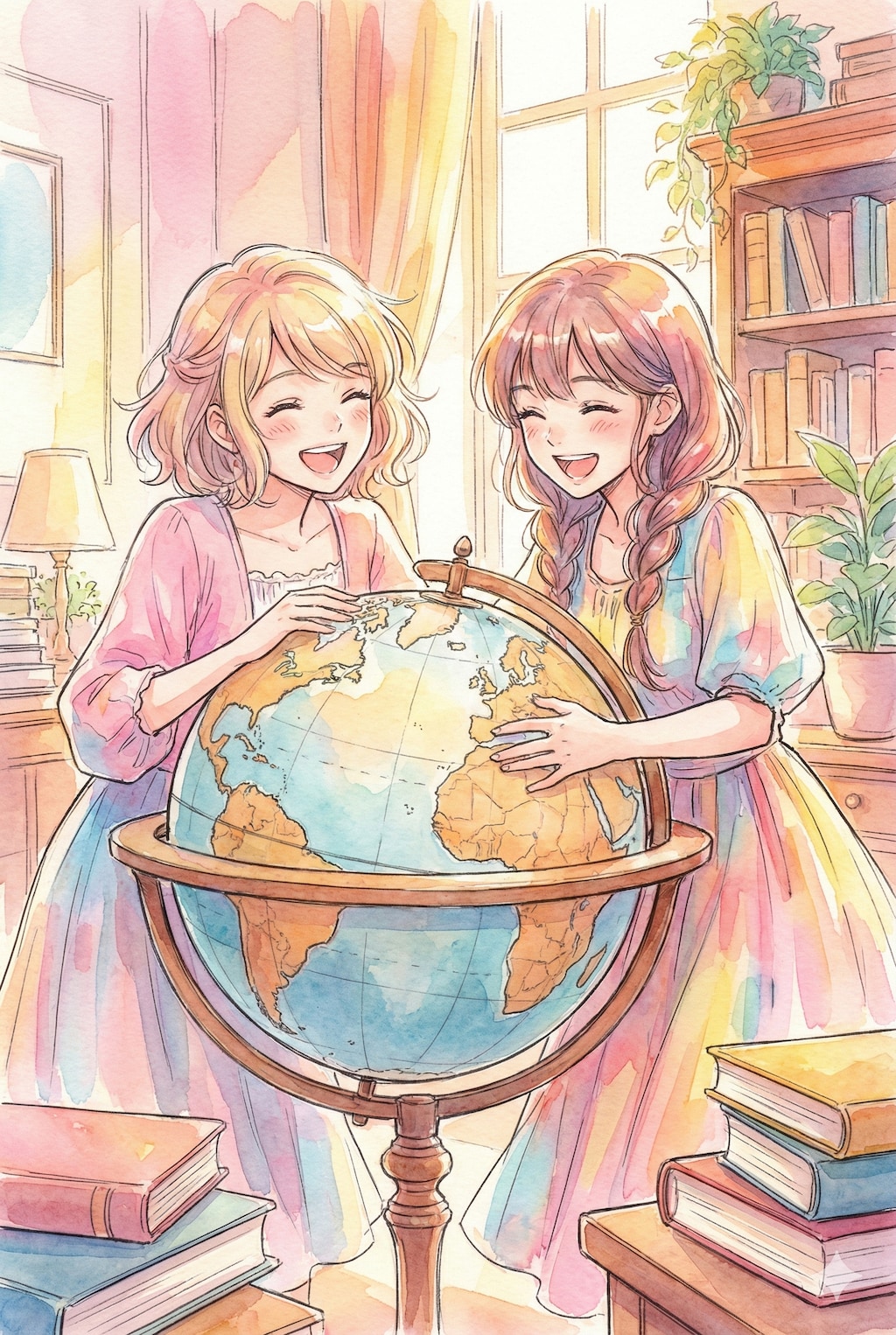 美少女姉妹が地球儀を回す🌎️