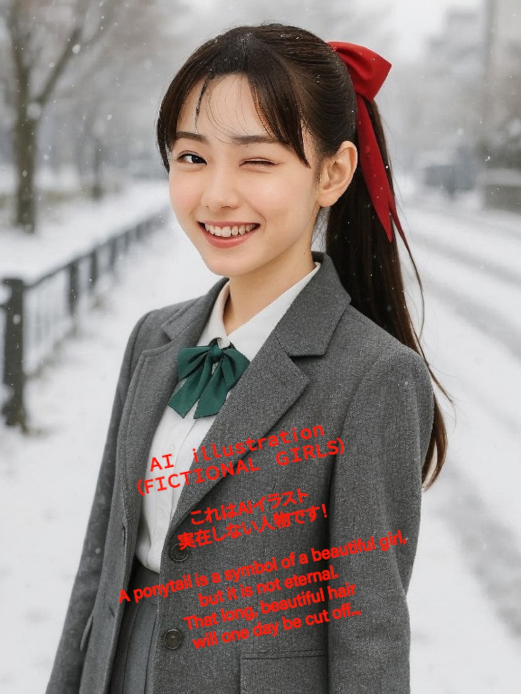 冬景色のポニーテール美少女