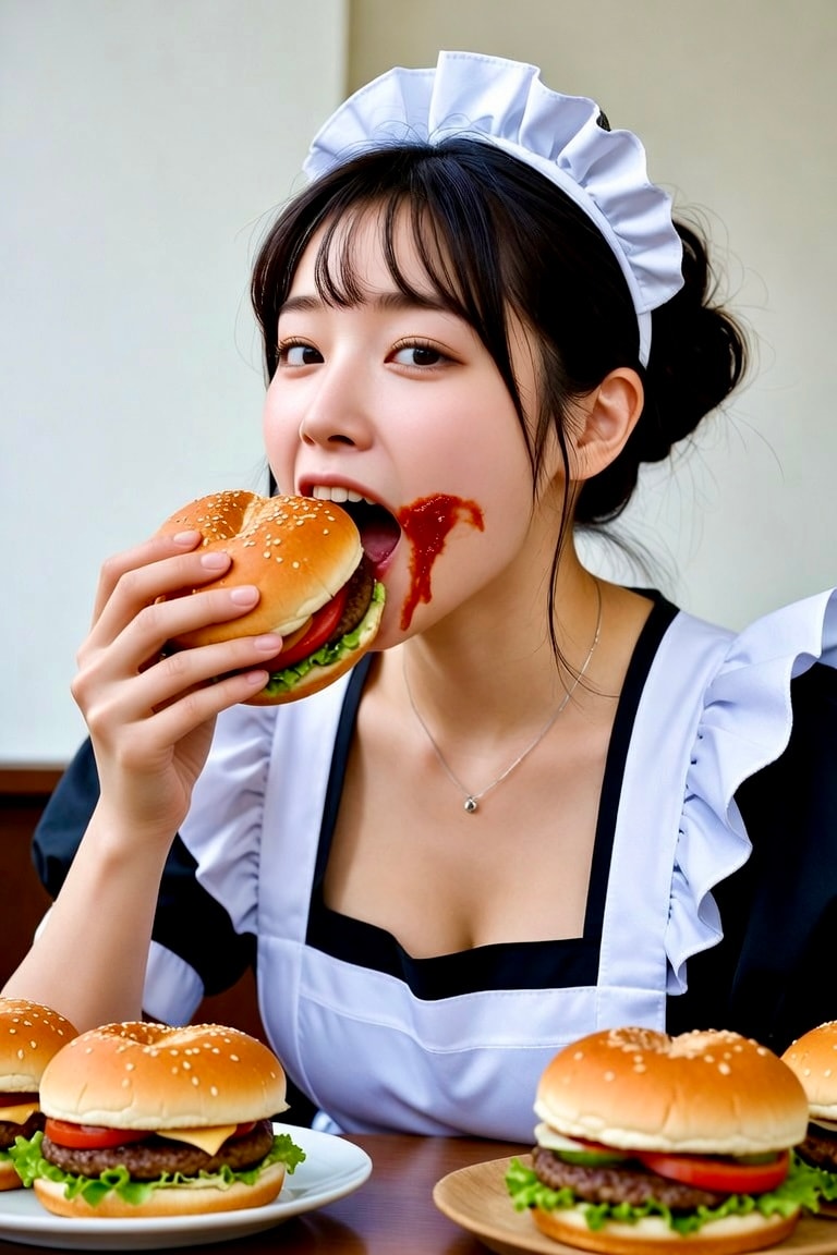 ハンバーガーに齧りつく | の人気AIイラスト・グラビア