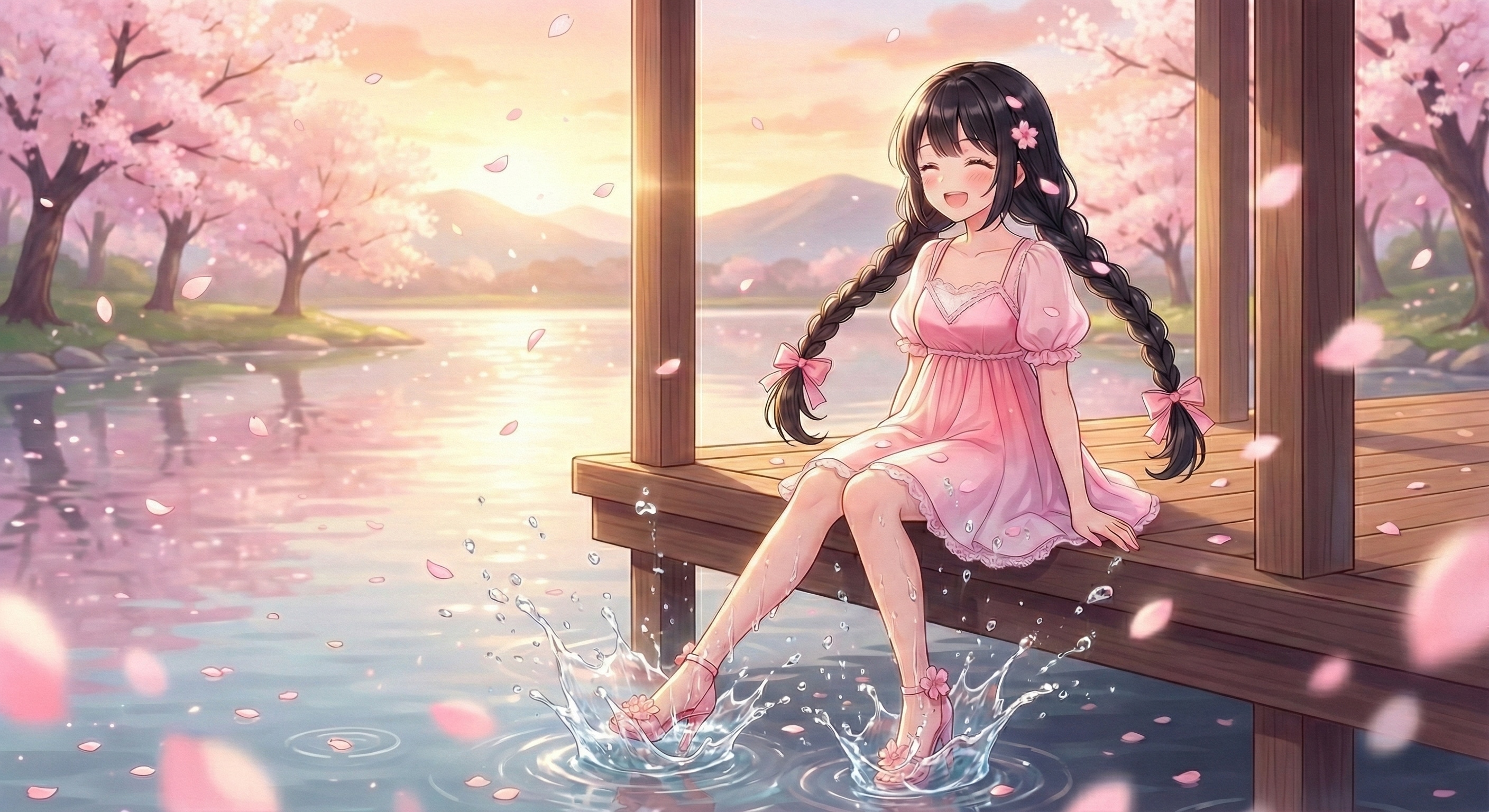 花舞う水面の少女 | の人気AIイラスト・グラビア