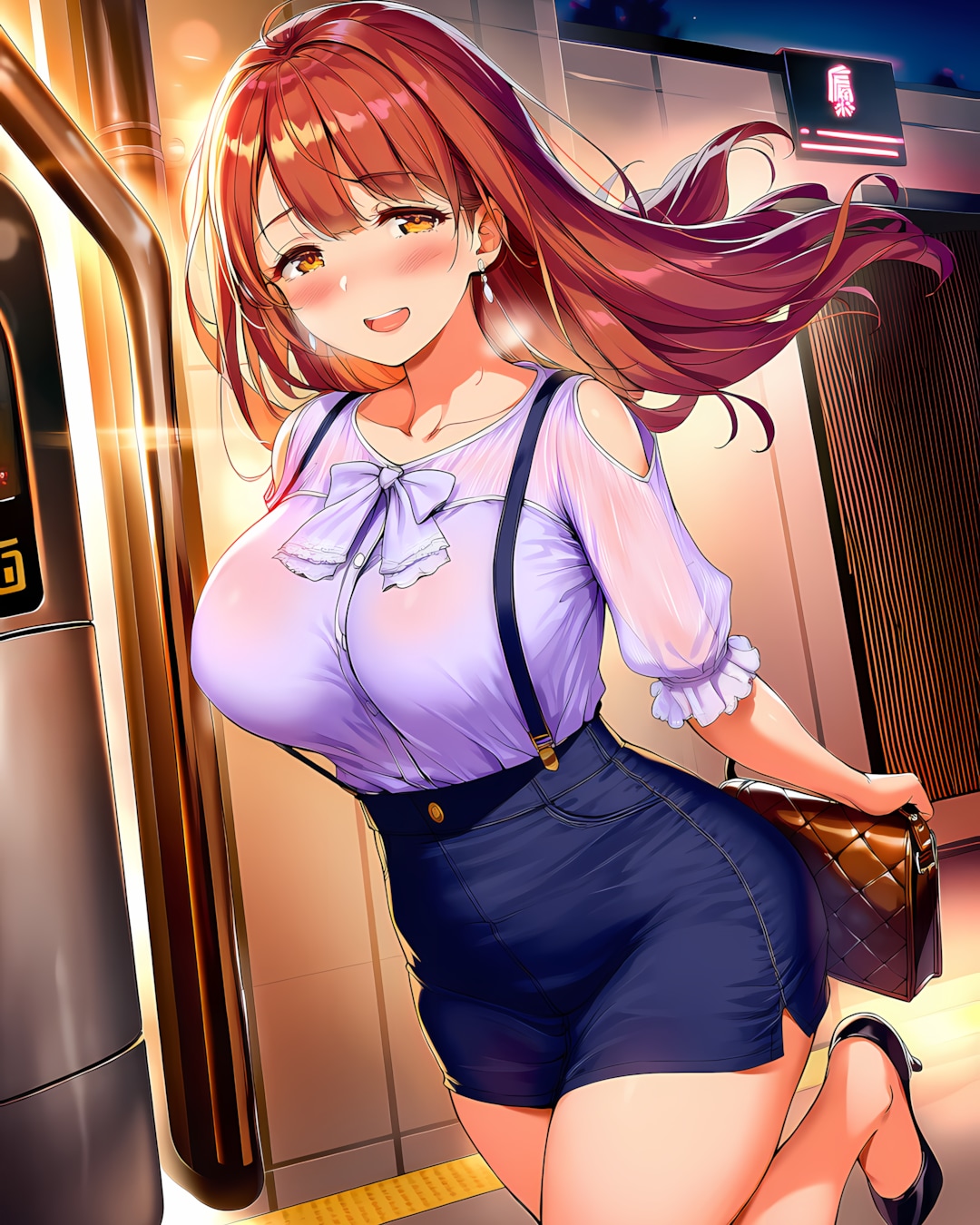 💜改札前で見せる愛らしいボウタイ大人ギャル