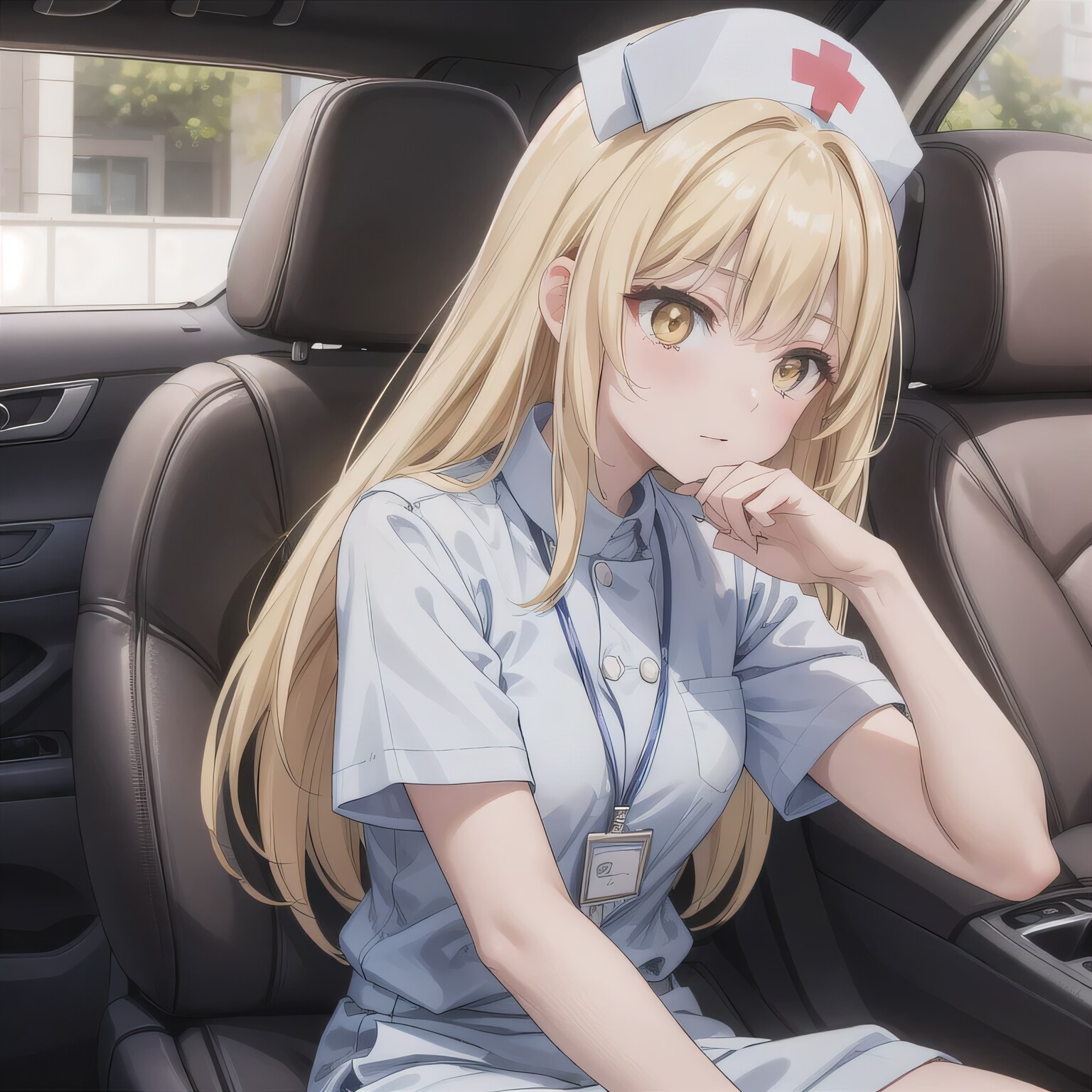 金髪ロングで車内の少女２ | の人気AIイラスト・グラビア