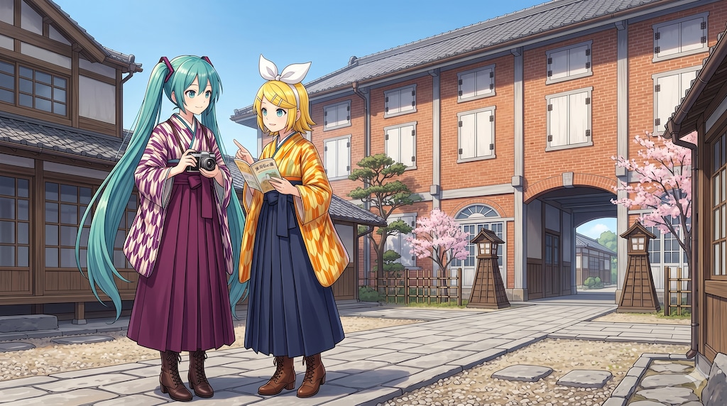 群馬旅行をするミクさんとリンさん