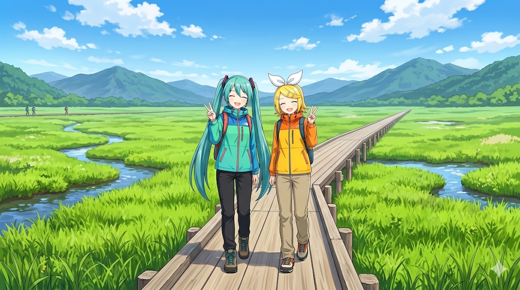 群馬旅行をするミクさんとリンさん