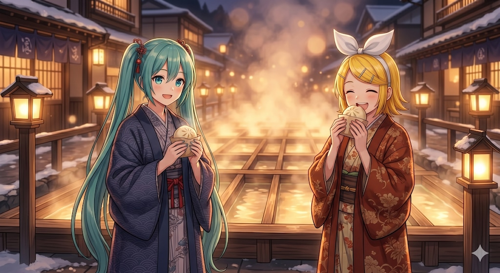 群馬旅行をするミクさんとリンさん