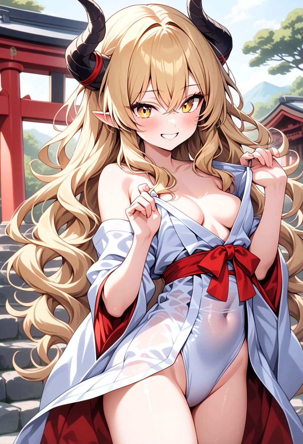 レオタードを引っ張る