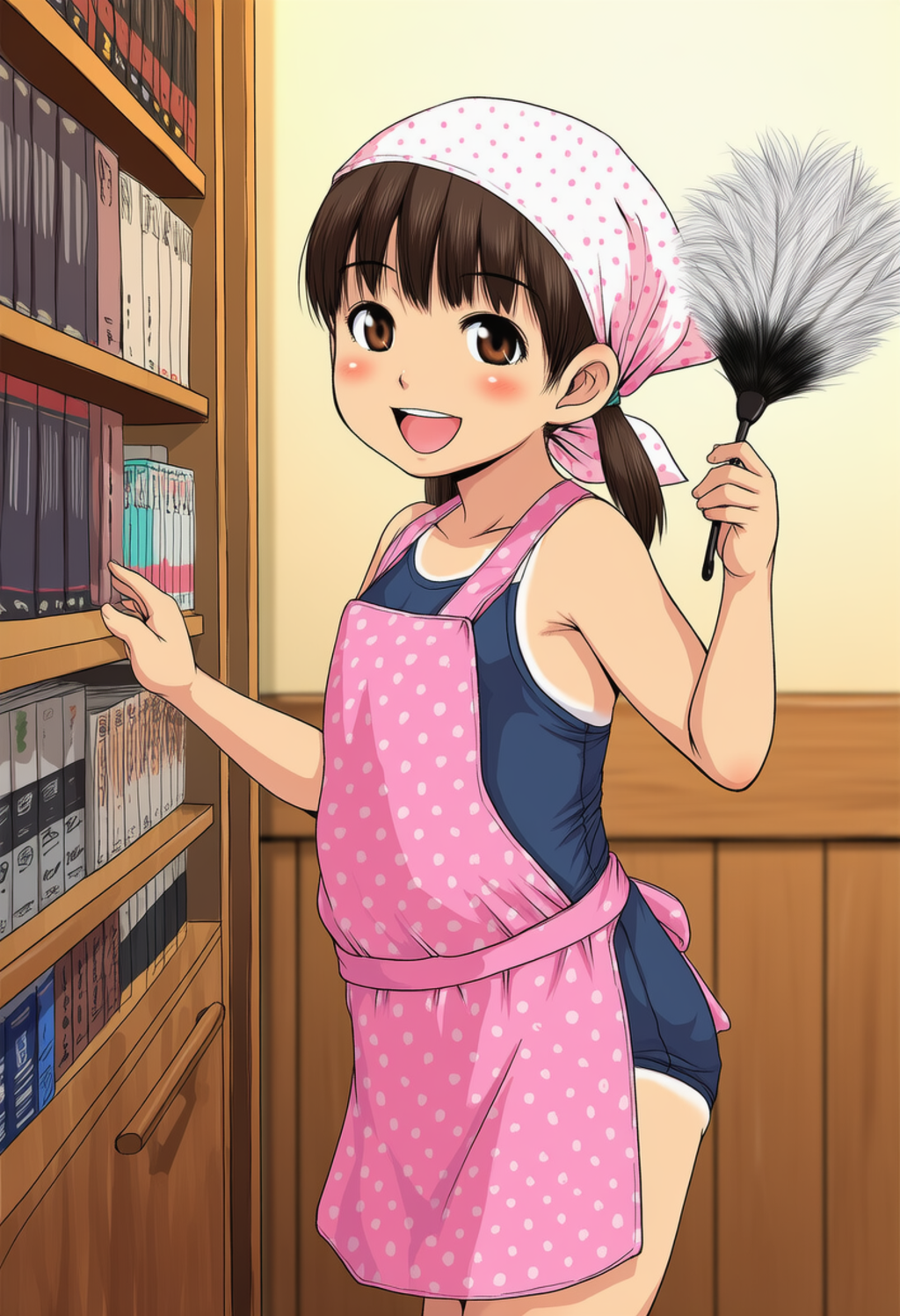 夏らしい格好で家業のお手伝いする看板娘