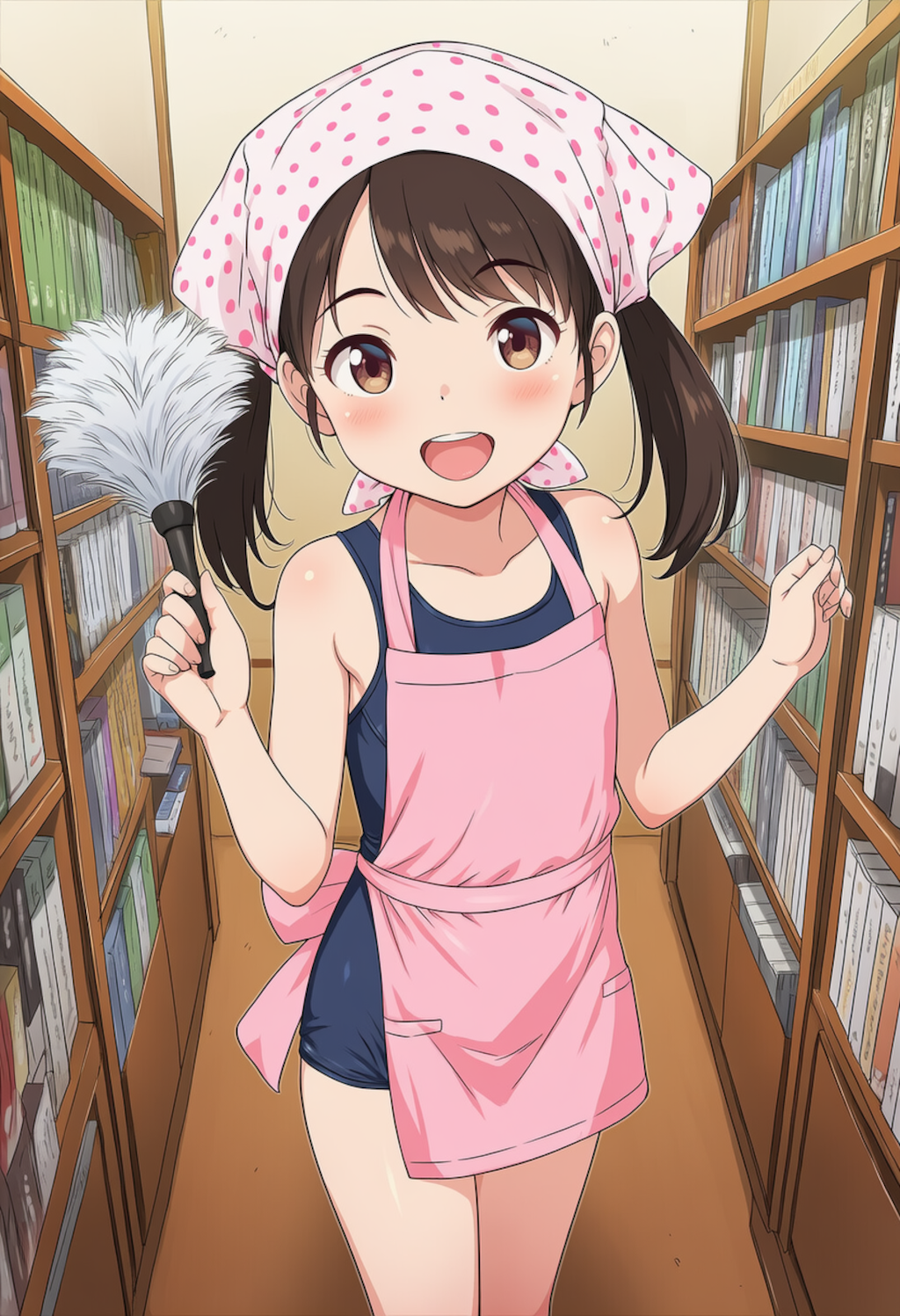 夏らしい格好で家業のお手伝いする看板娘