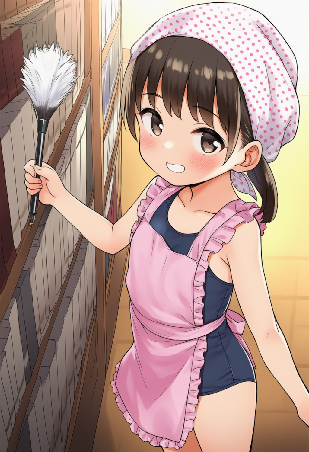 夏らしい格好で家業のお手伝いする看板娘