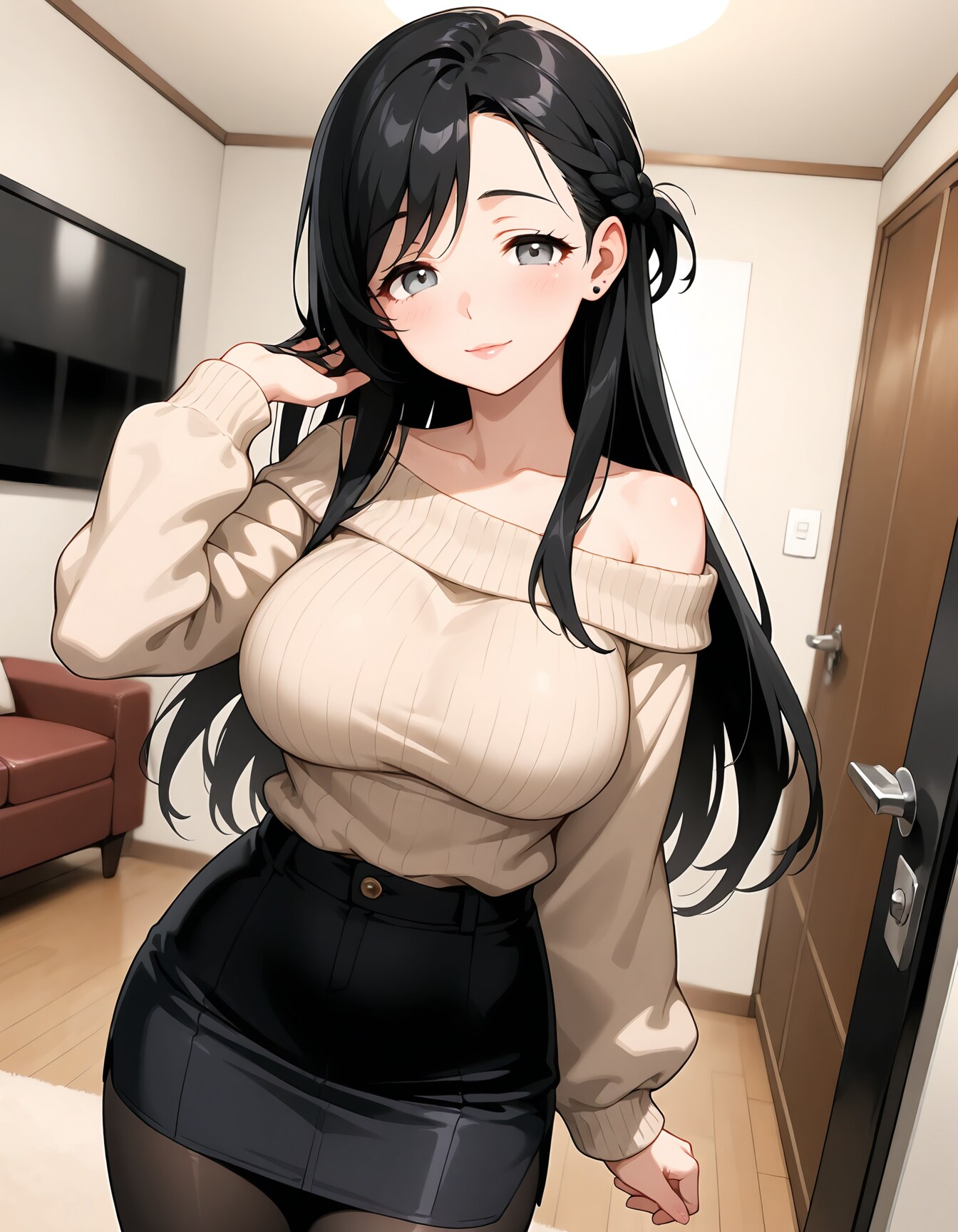 黒髪ロングママ
