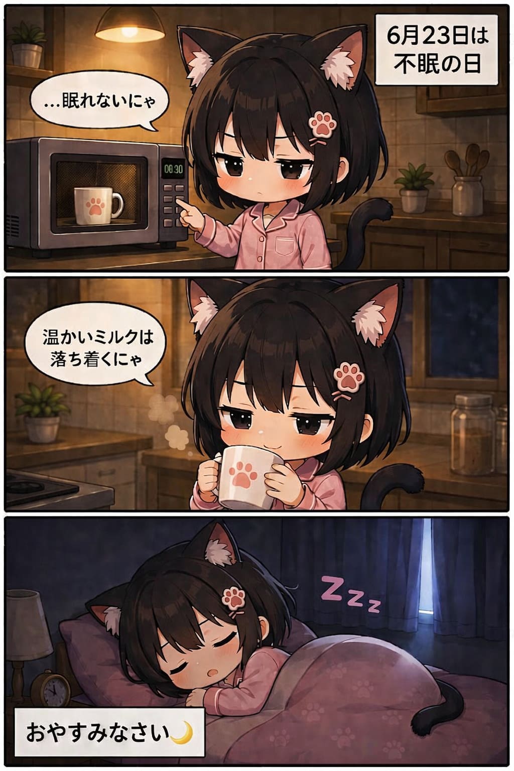 3コマ漫画 2026.06.23. 「不眠の日」