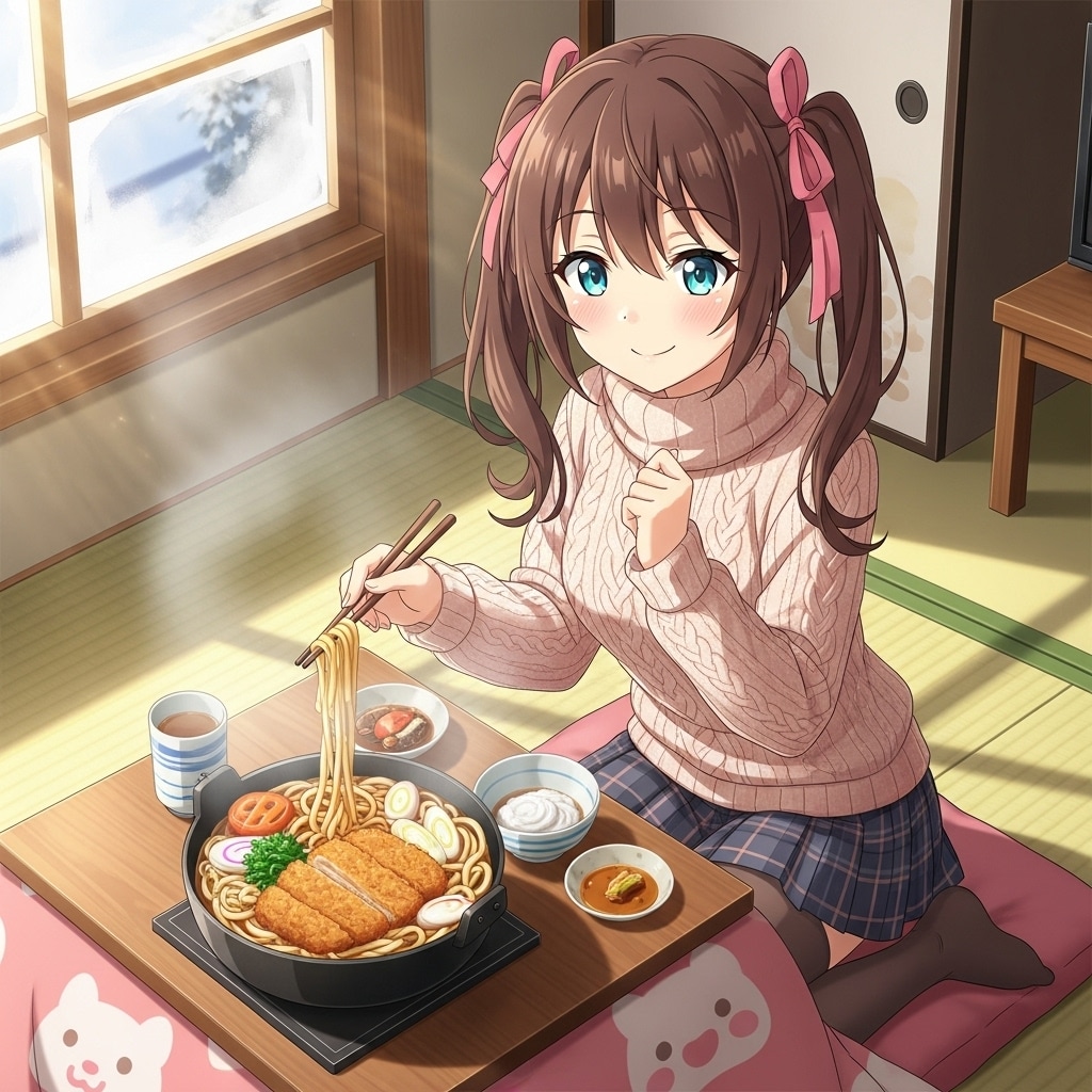 とんかつ入り鍋焼きうどん