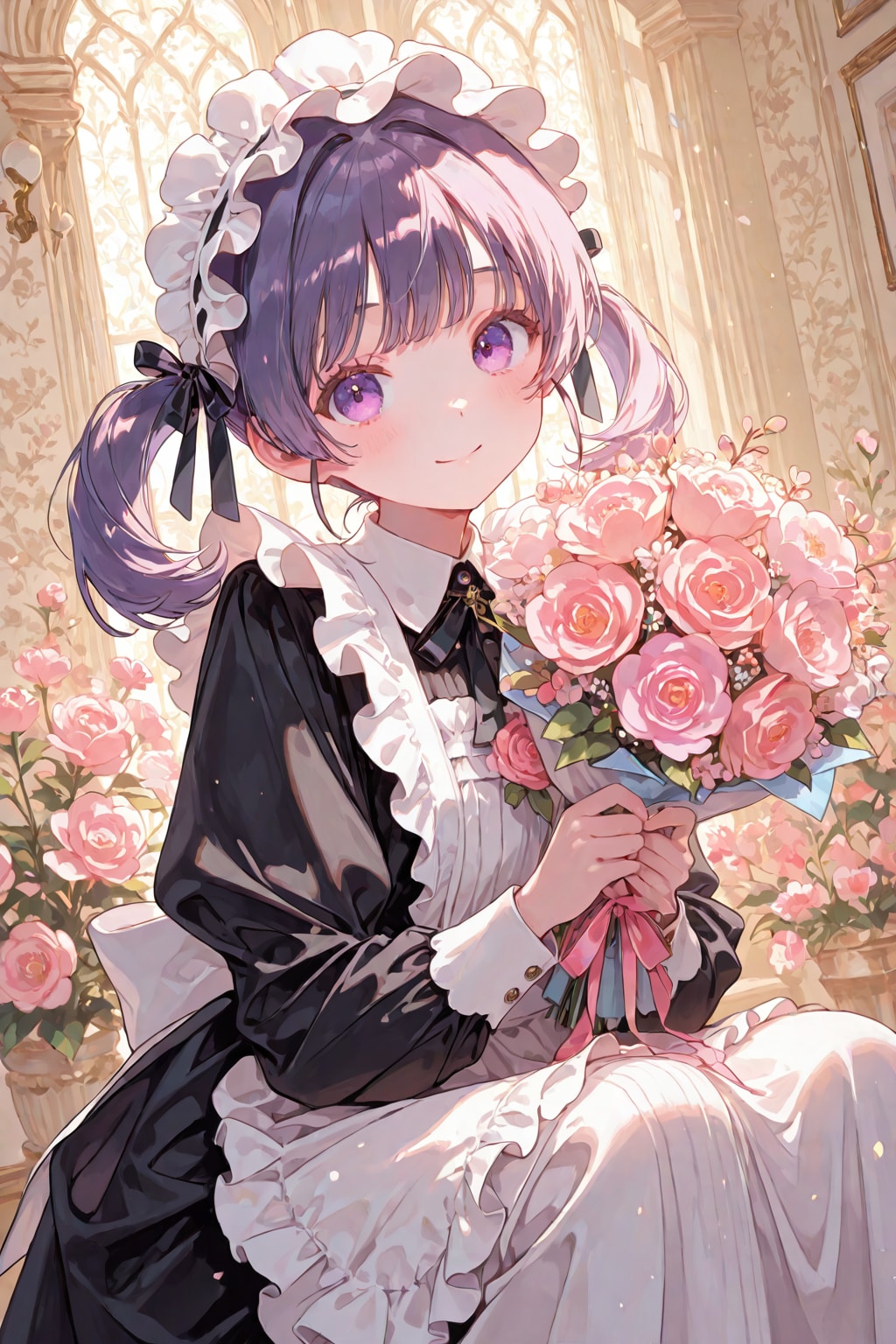 メイドさんと花束