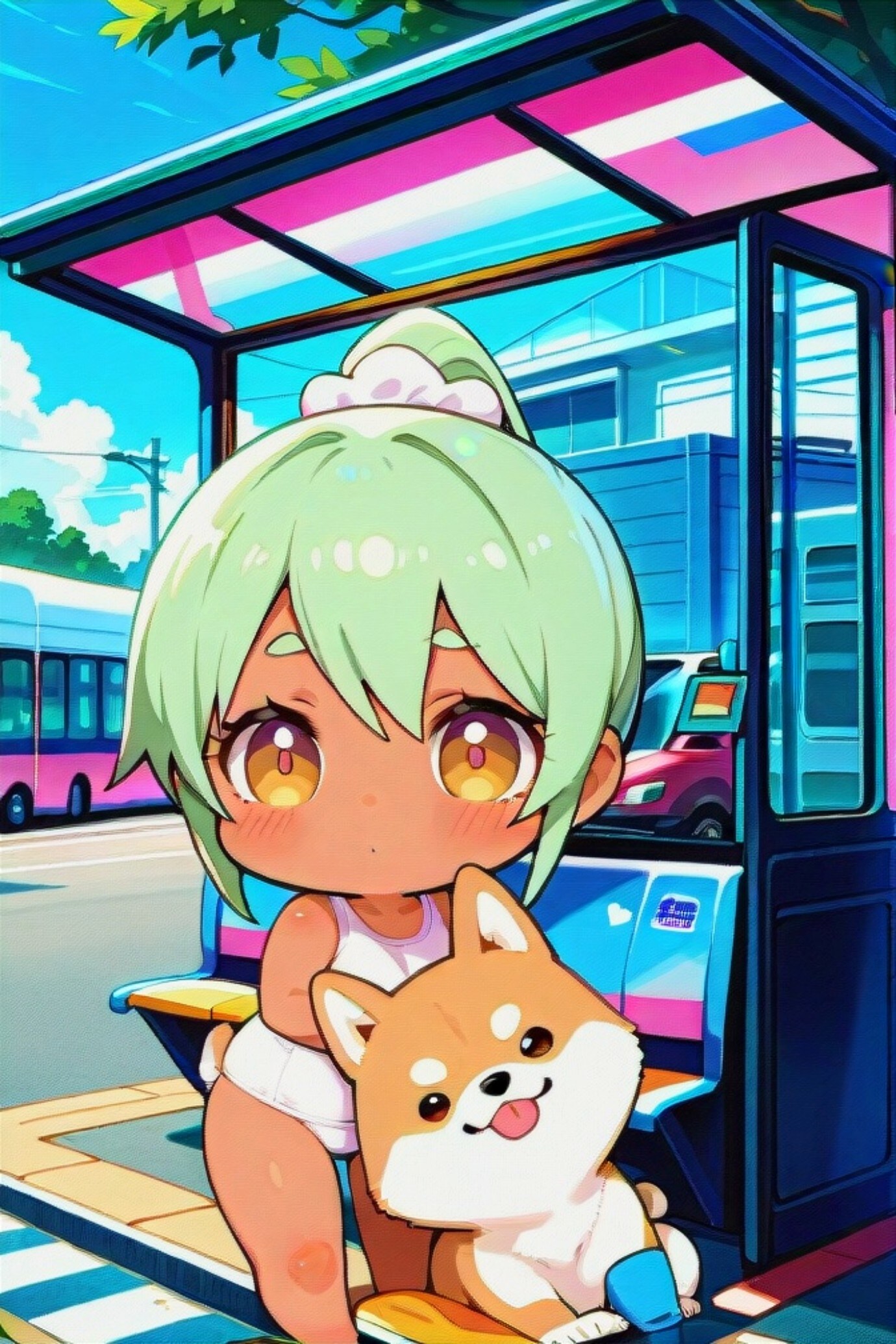 緑髪ちゃんと柴犬