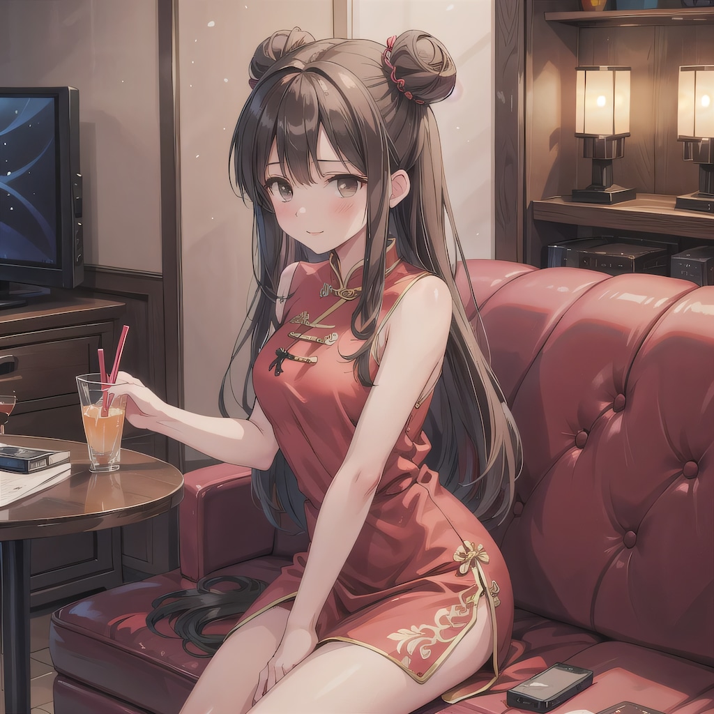 黒髪ツイン団子で中華服の少女８