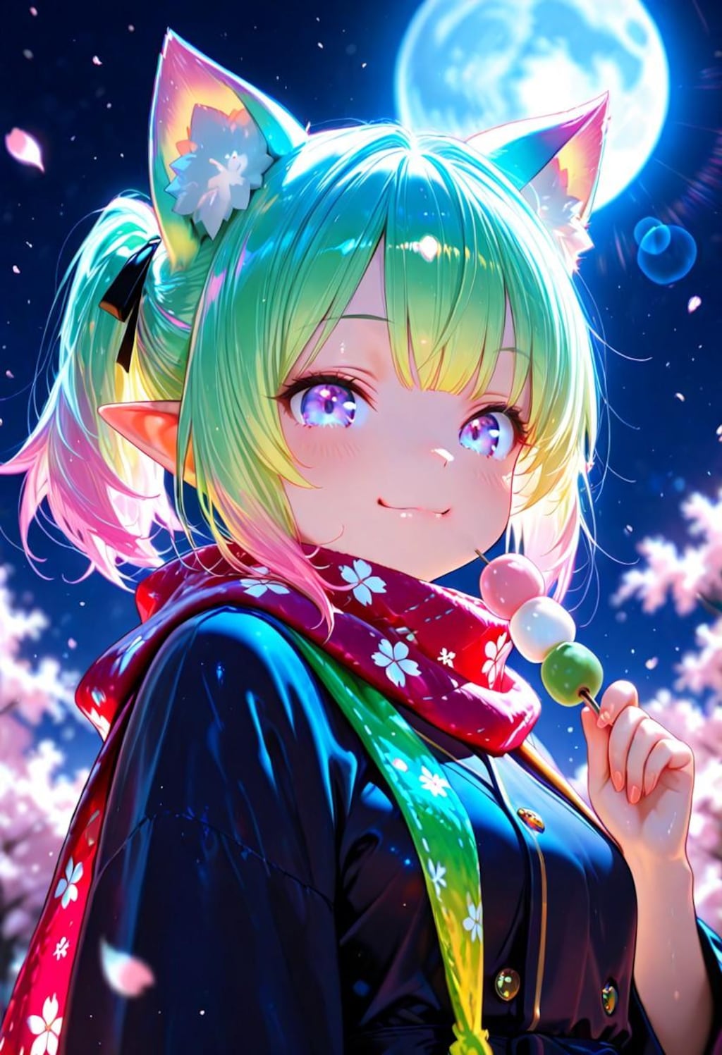 3枚）夜桜と団子