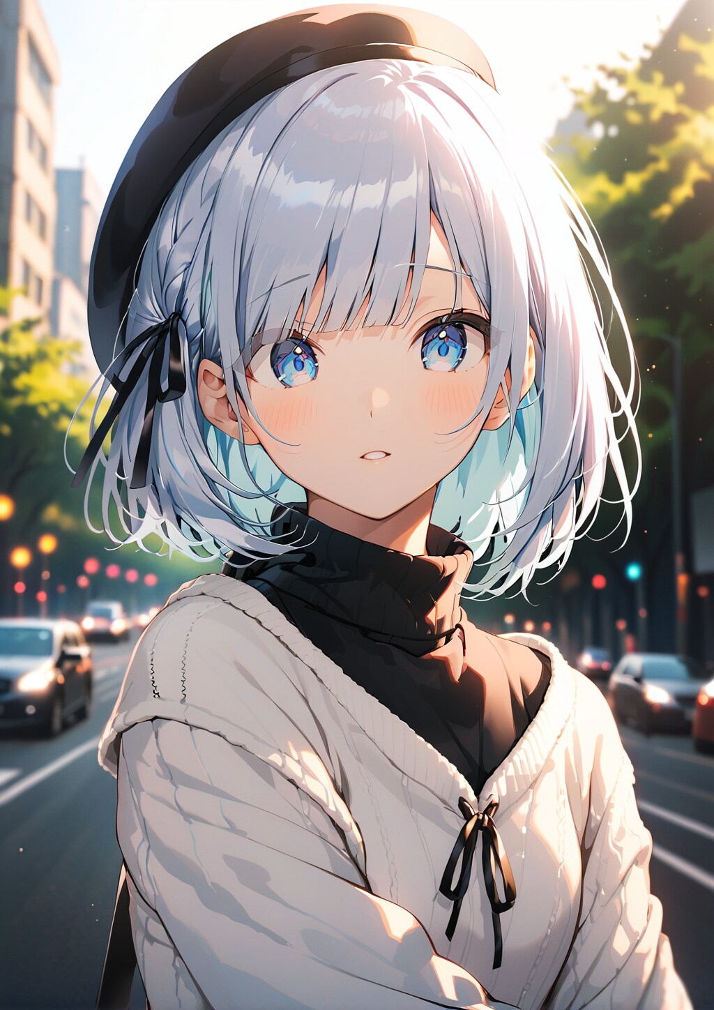 ベレー帽な銀ボブちゃん