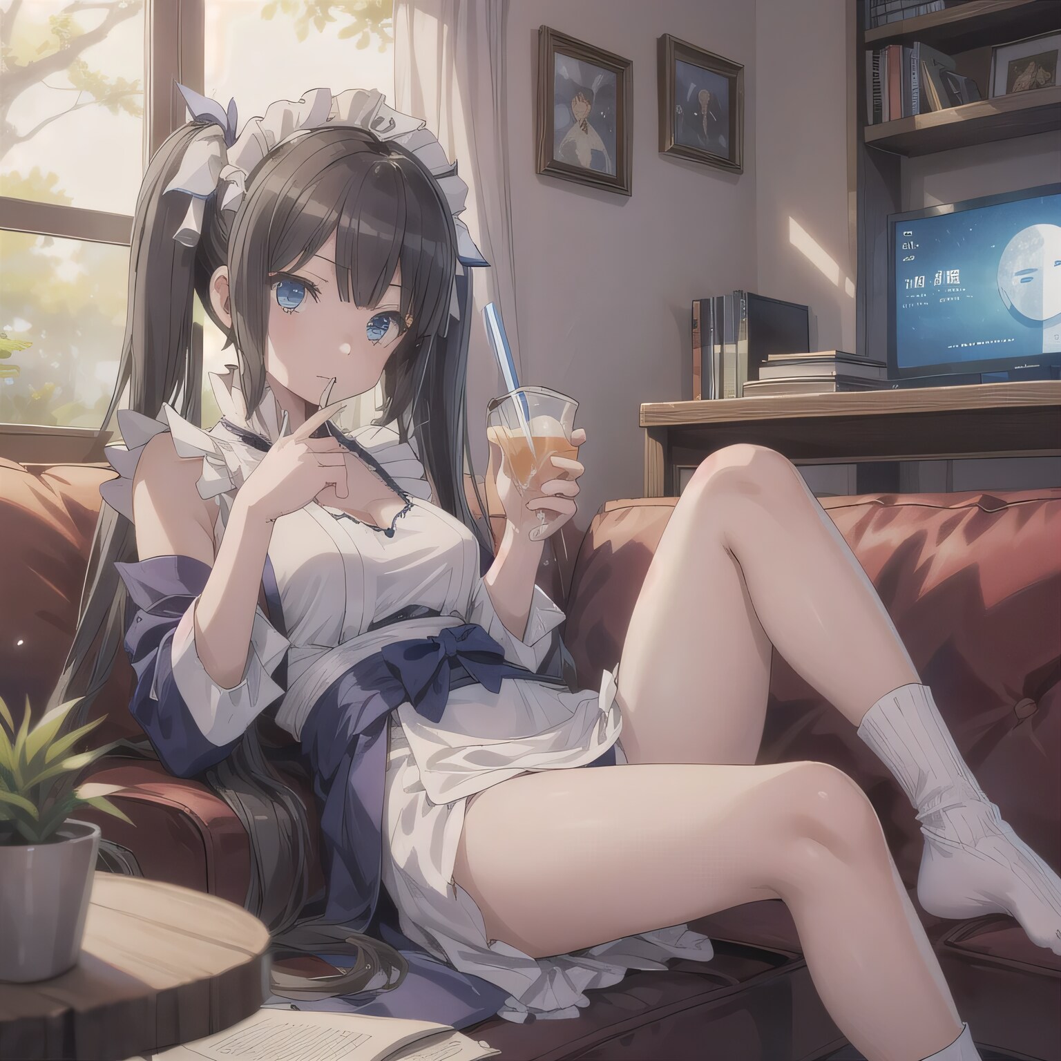 黒髪ツインテで漫画喫茶の少女 | の人気AIイラスト・グラビア