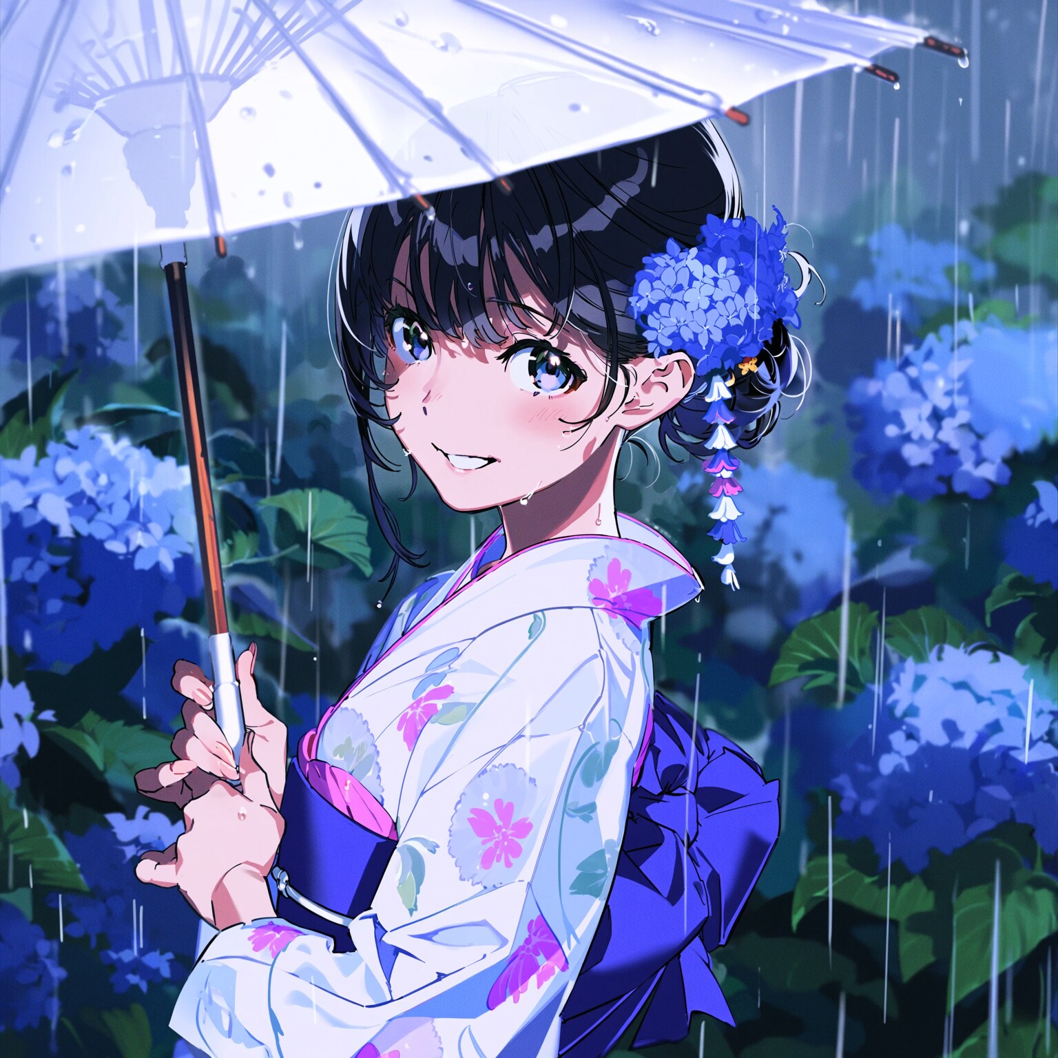 紫陽花と浴衣の少女